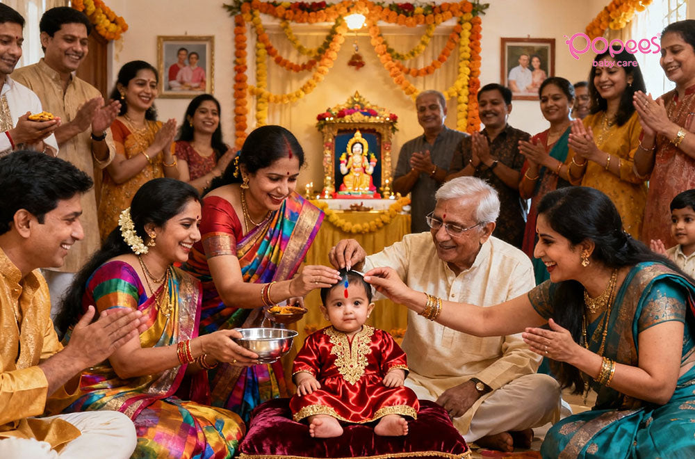 Hindu baby girl naming ceremony celebration illustration