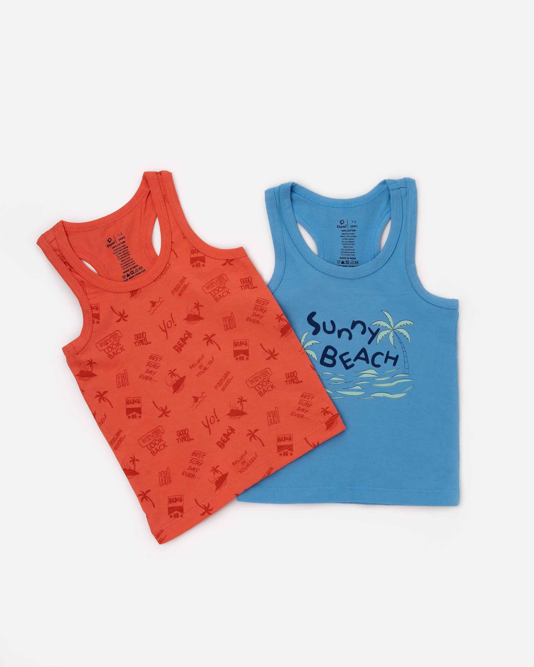 Popees Sleeveless Printed Vest (1–8 Years) for Boys – Pack of 2