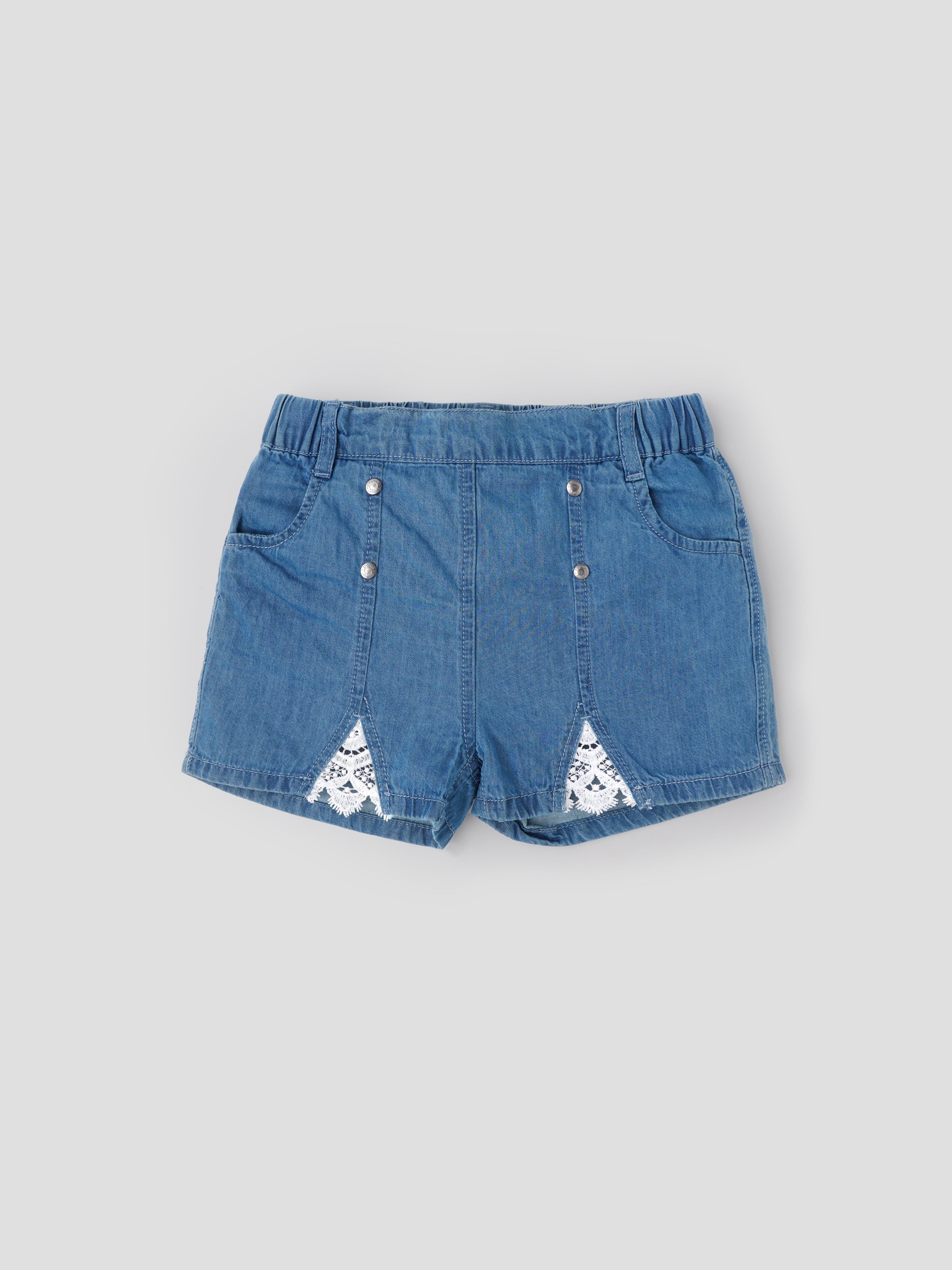 Popees Baby Girls Denim Lace Detail Shorts| Blue| 1-8 Years