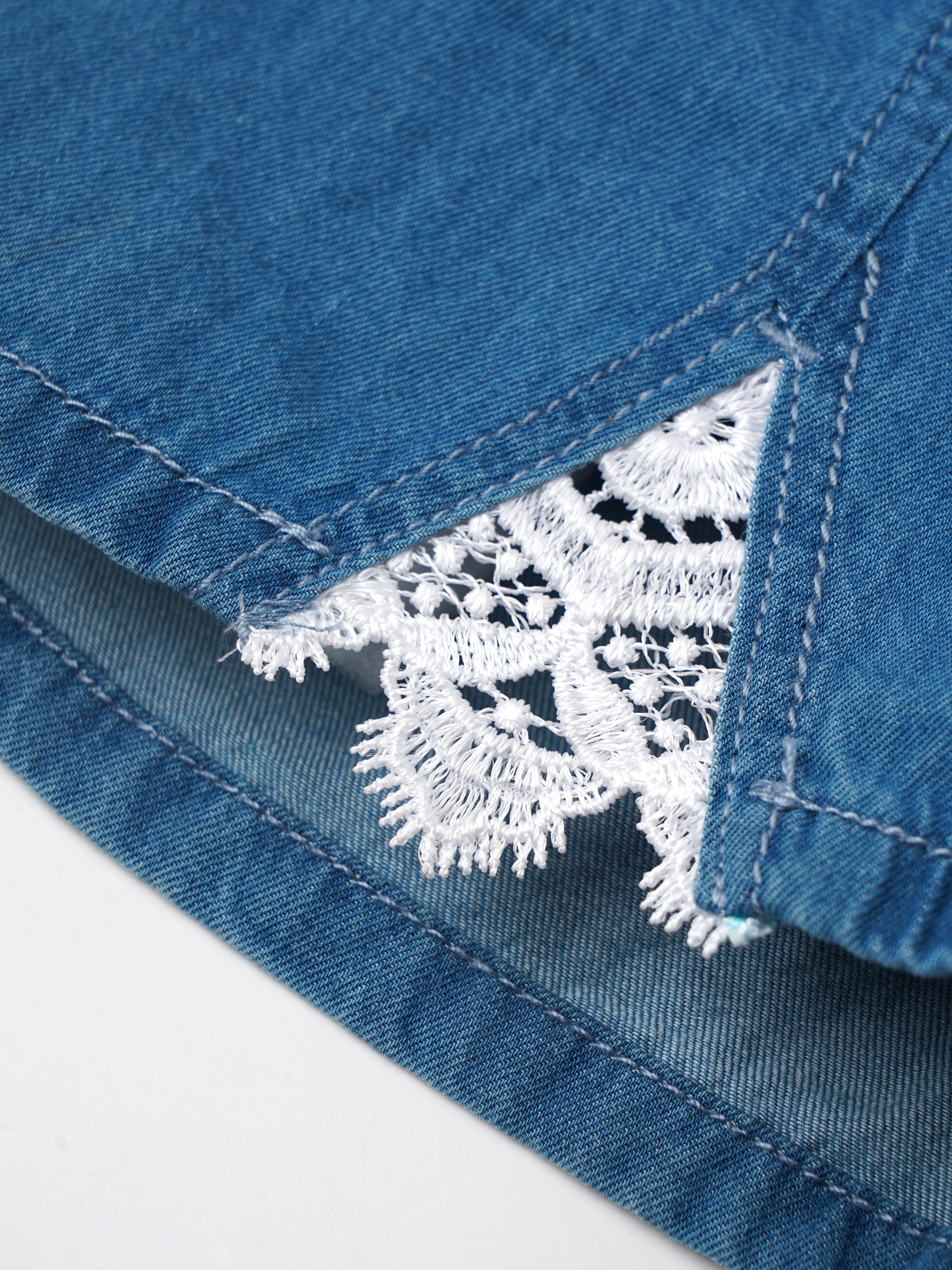 Popees Baby Girls Denim Lace Detail Shorts| Blue| 1-8 Years