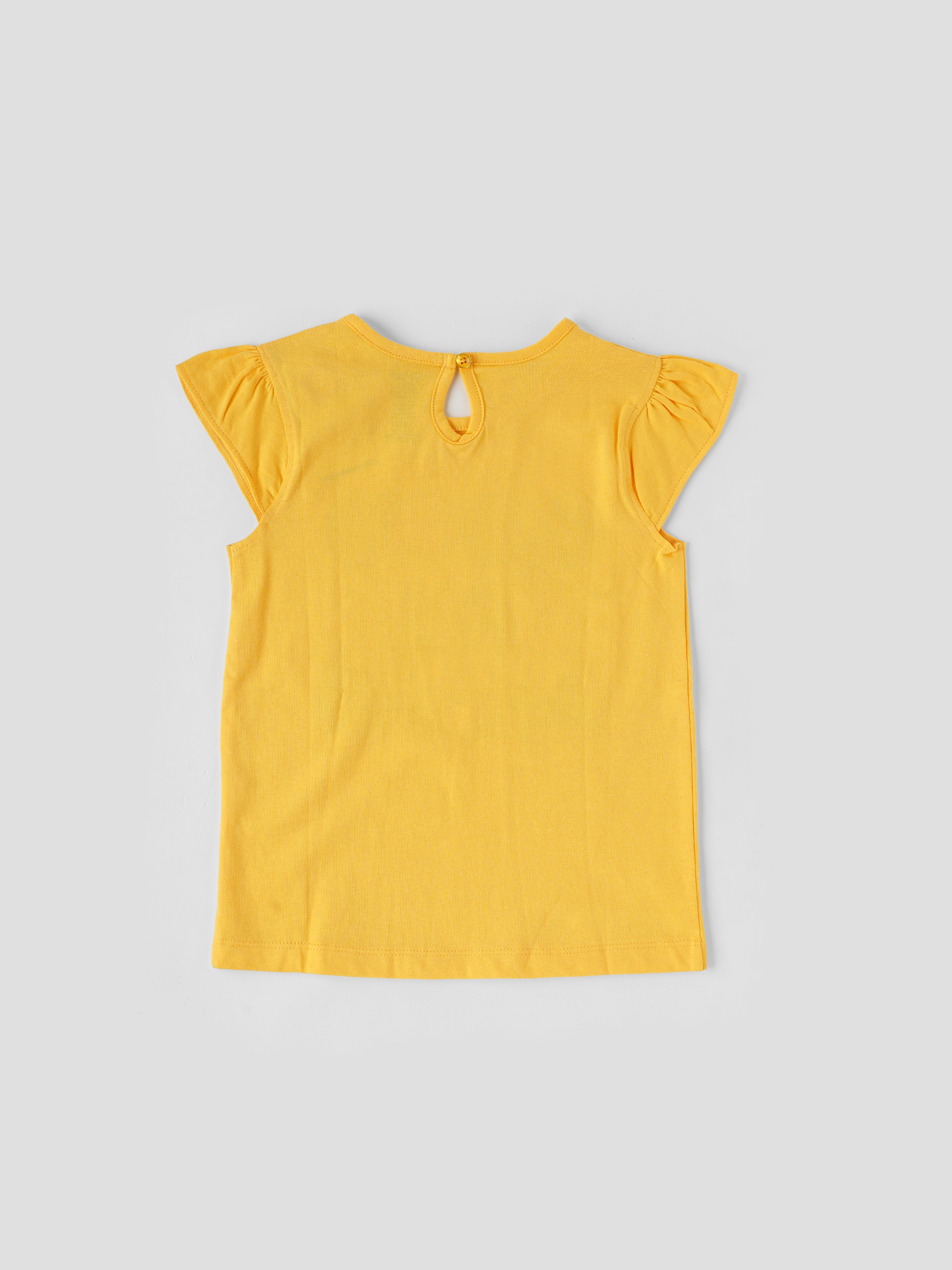 Popees Short Sleeve Back Half Open (1–8 Years) Printed Top for Baby Girls