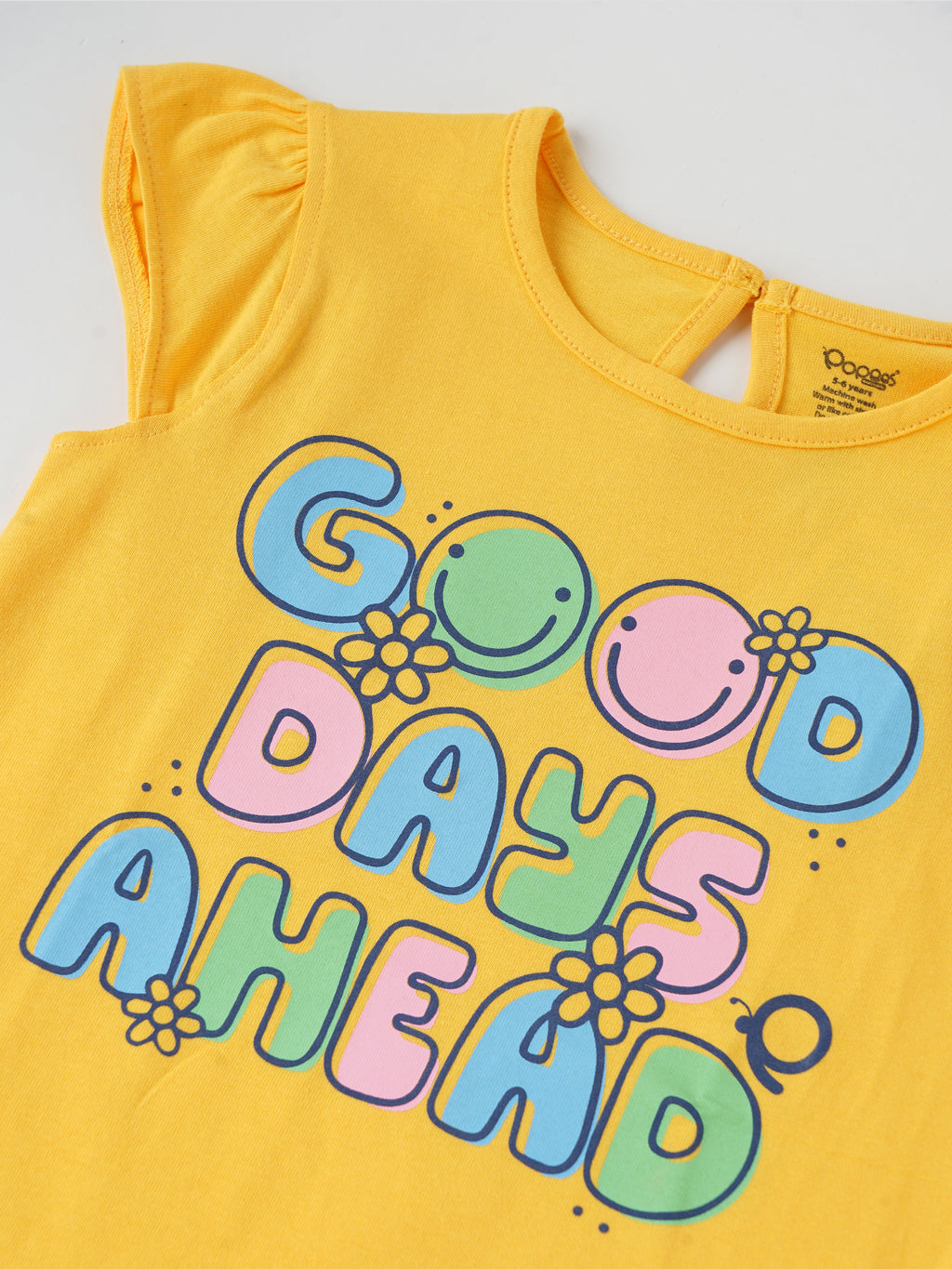 Popees Short Sleeve Back Half Open (1–8 Years) Printed Top for Baby Girls