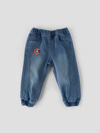 Popees Boys Stretch Denim Joggers with Character Patch| 1-8 Years