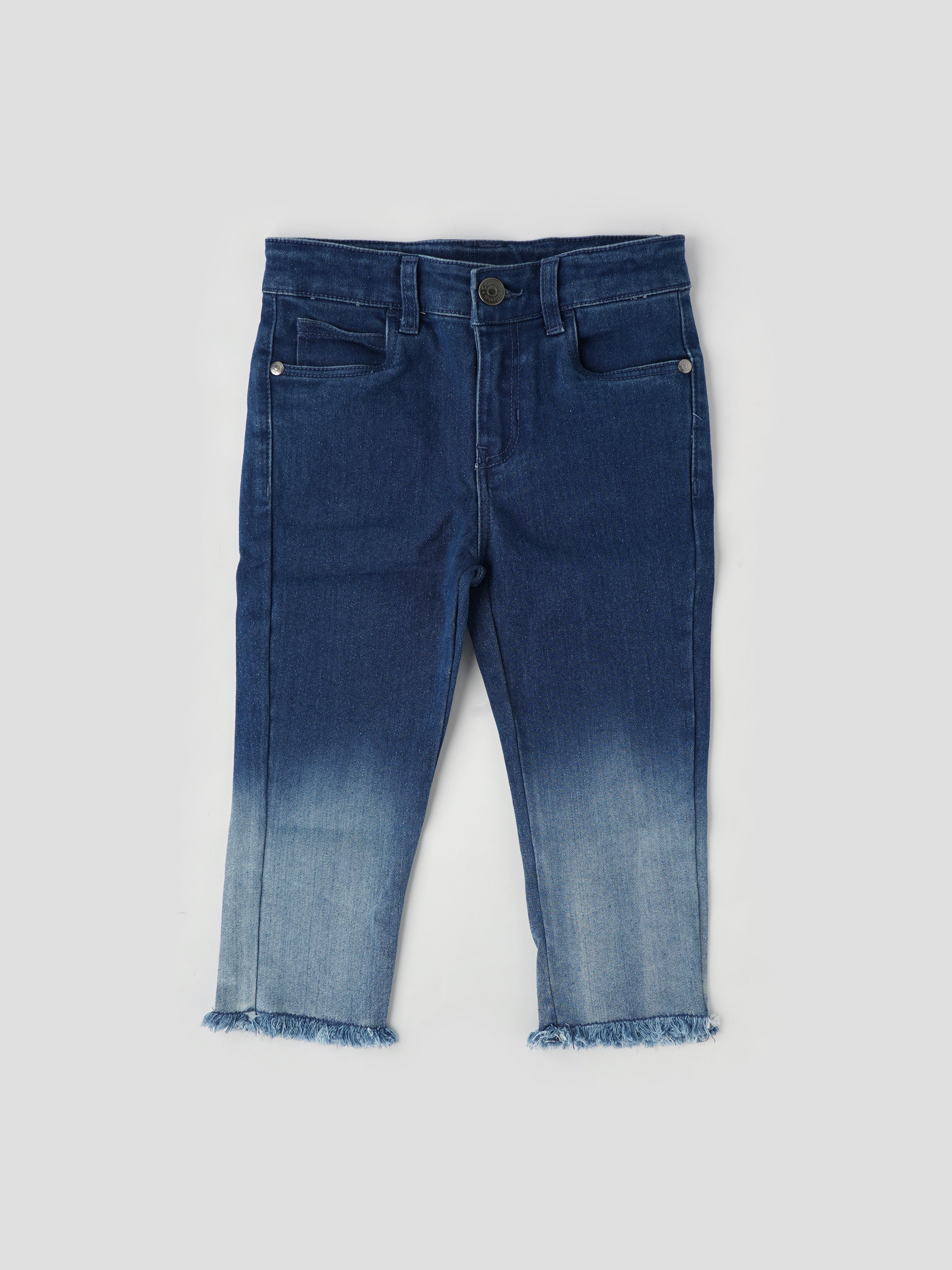 Popees Faded Blue Jeans with Frill Bottom (1–8 Years) for Girls