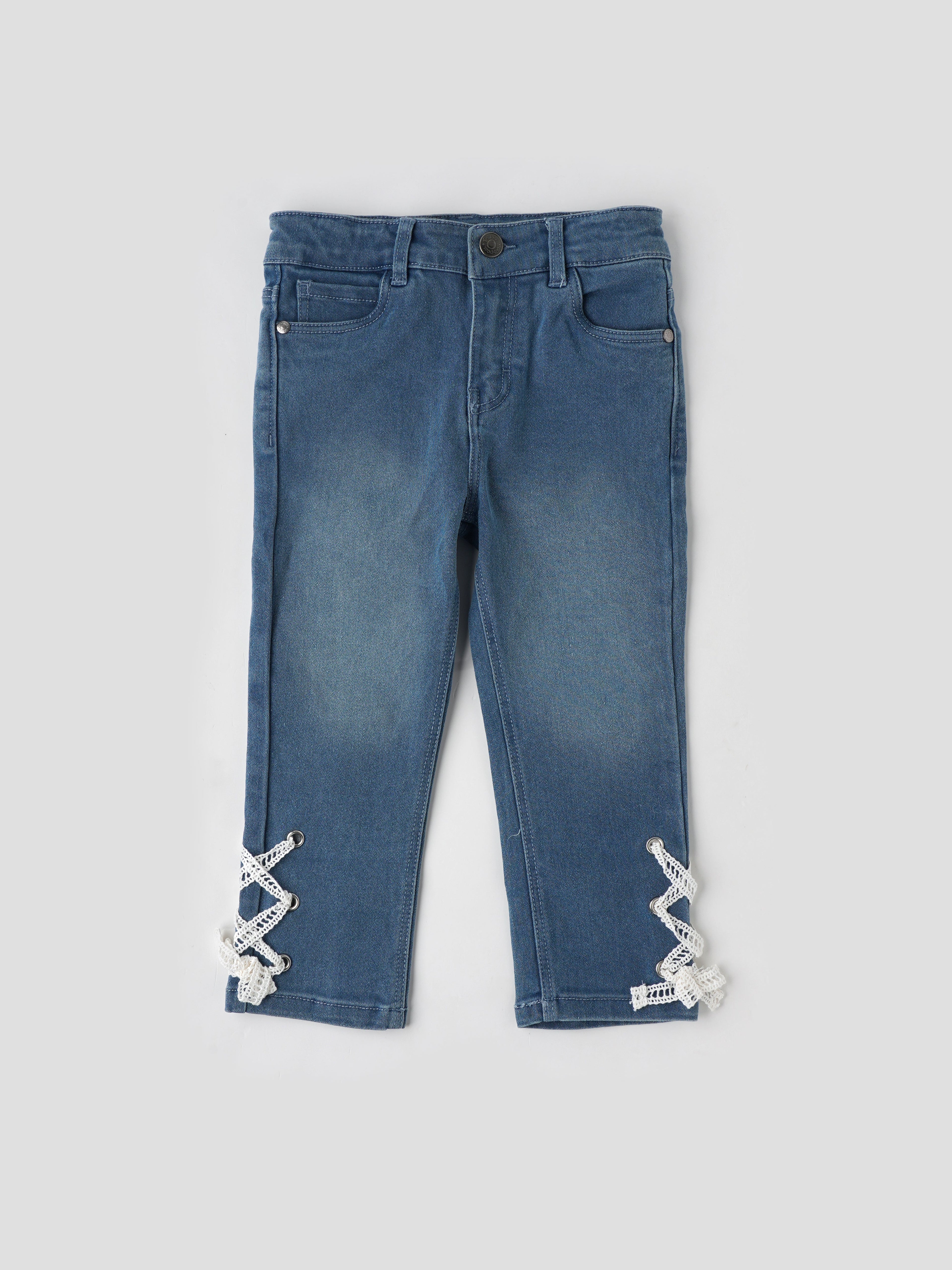 Popees Stylish Lace Detail Denim Jeans (1–8 Years) for Girls