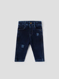 Popees Distressed Denim Jeans with Patchwork Detail & Stretch Waist (3–24 Months) for Boys