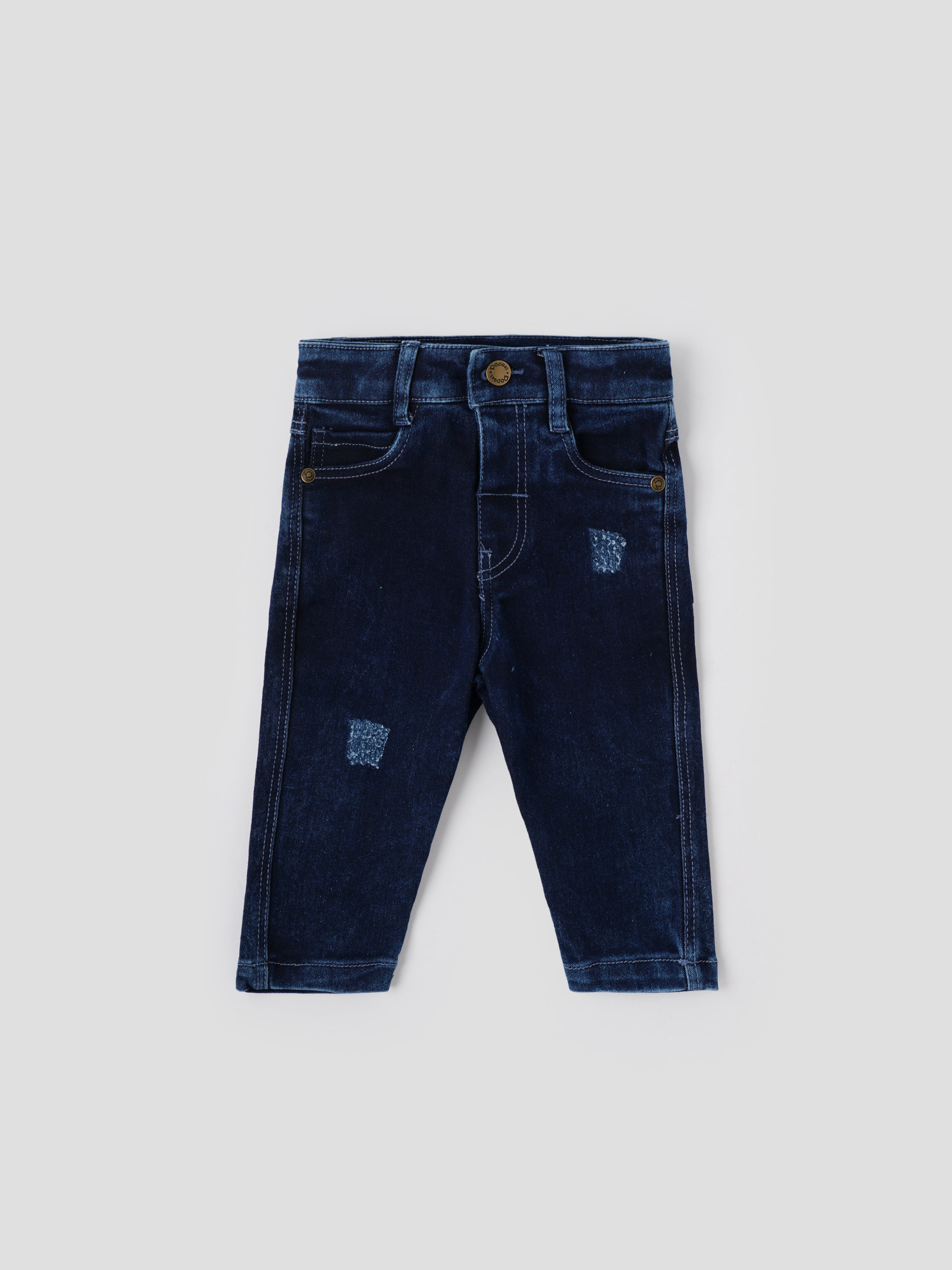 Popees Distressed Denim Jeans with Patchwork Detail & Stretch Waist (3–24 Months) for Boys