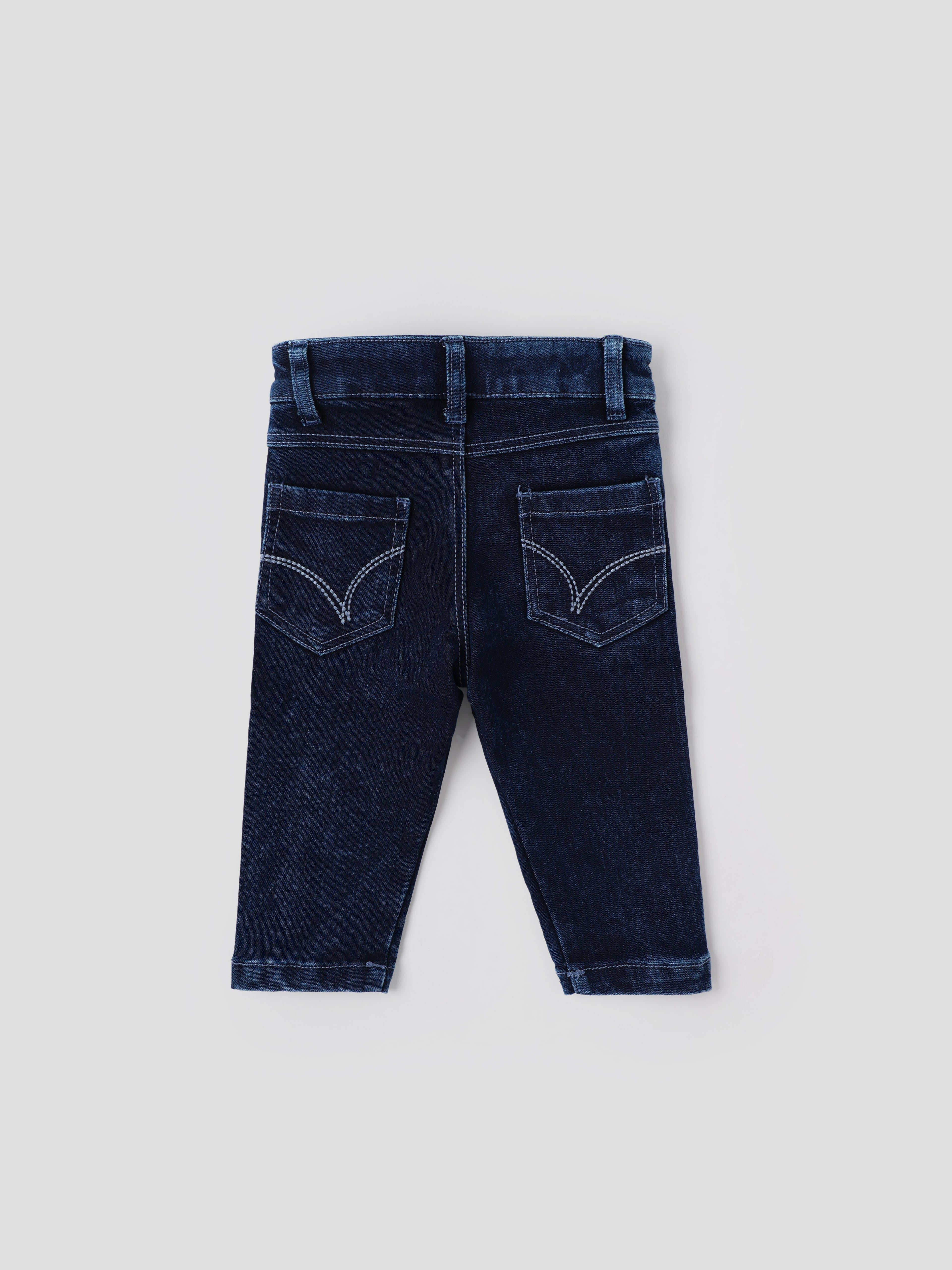 Popees Distressed Denim Jeans with Patchwork Detail & Stretch Waist (3–24 Months) for Boys