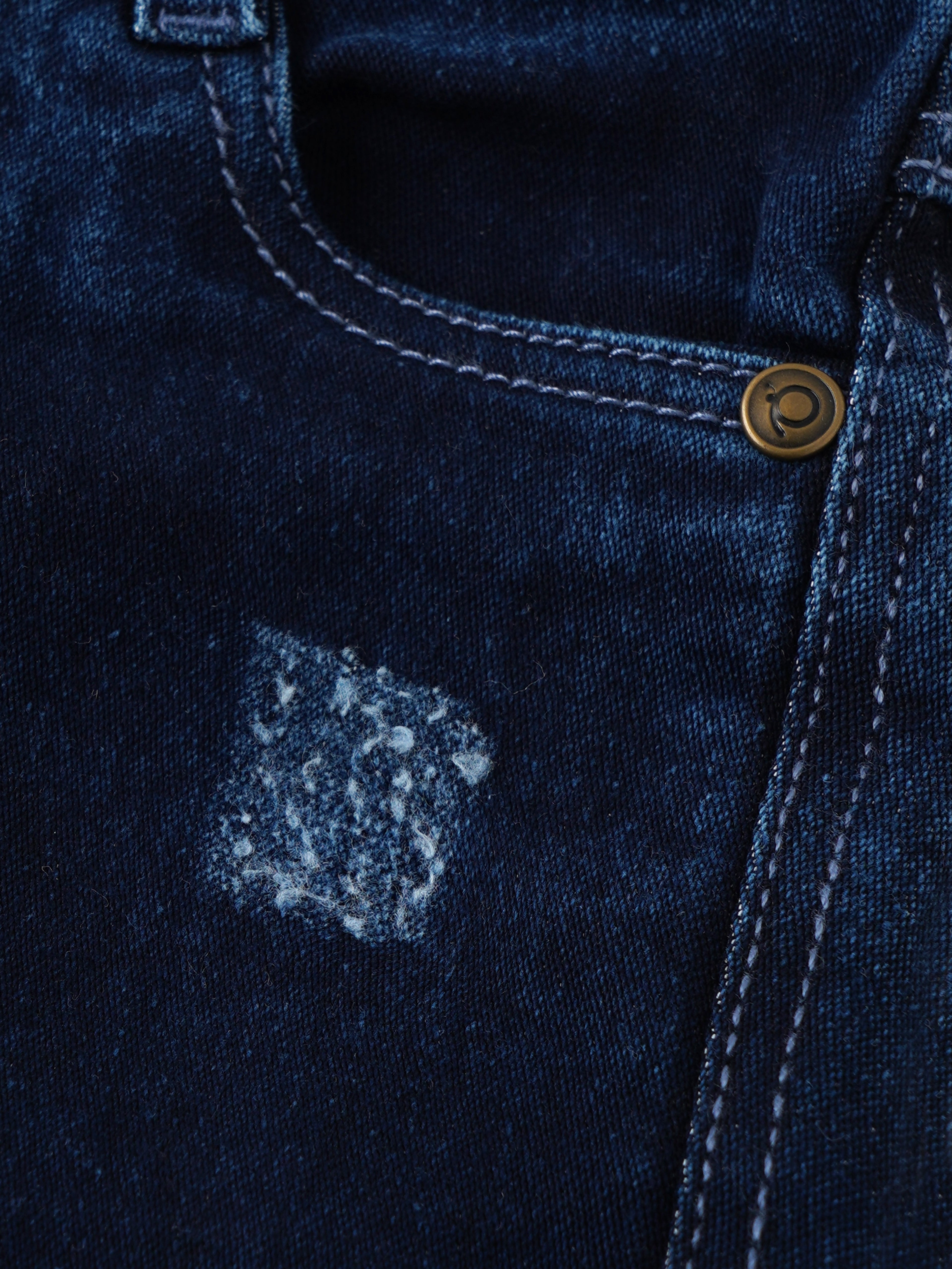 Popees Distressed Denim Jeans with Patchwork Detail & Stretch Waist (3–24 Months) for Boys