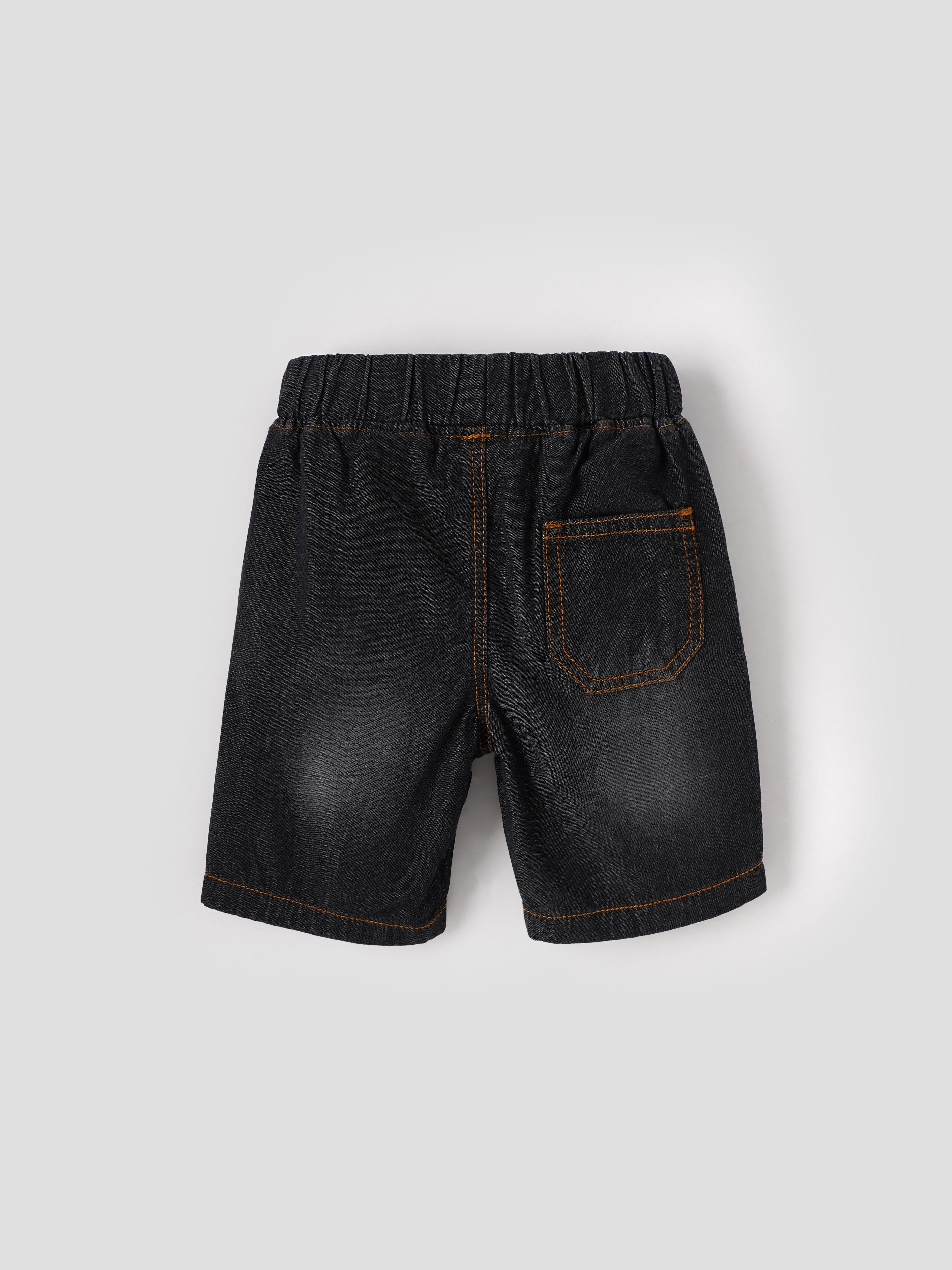 Popees Stylish Comfortable Everyday Wear with Embroidery Black Shorts(3-36 Months)for Baby Boys
