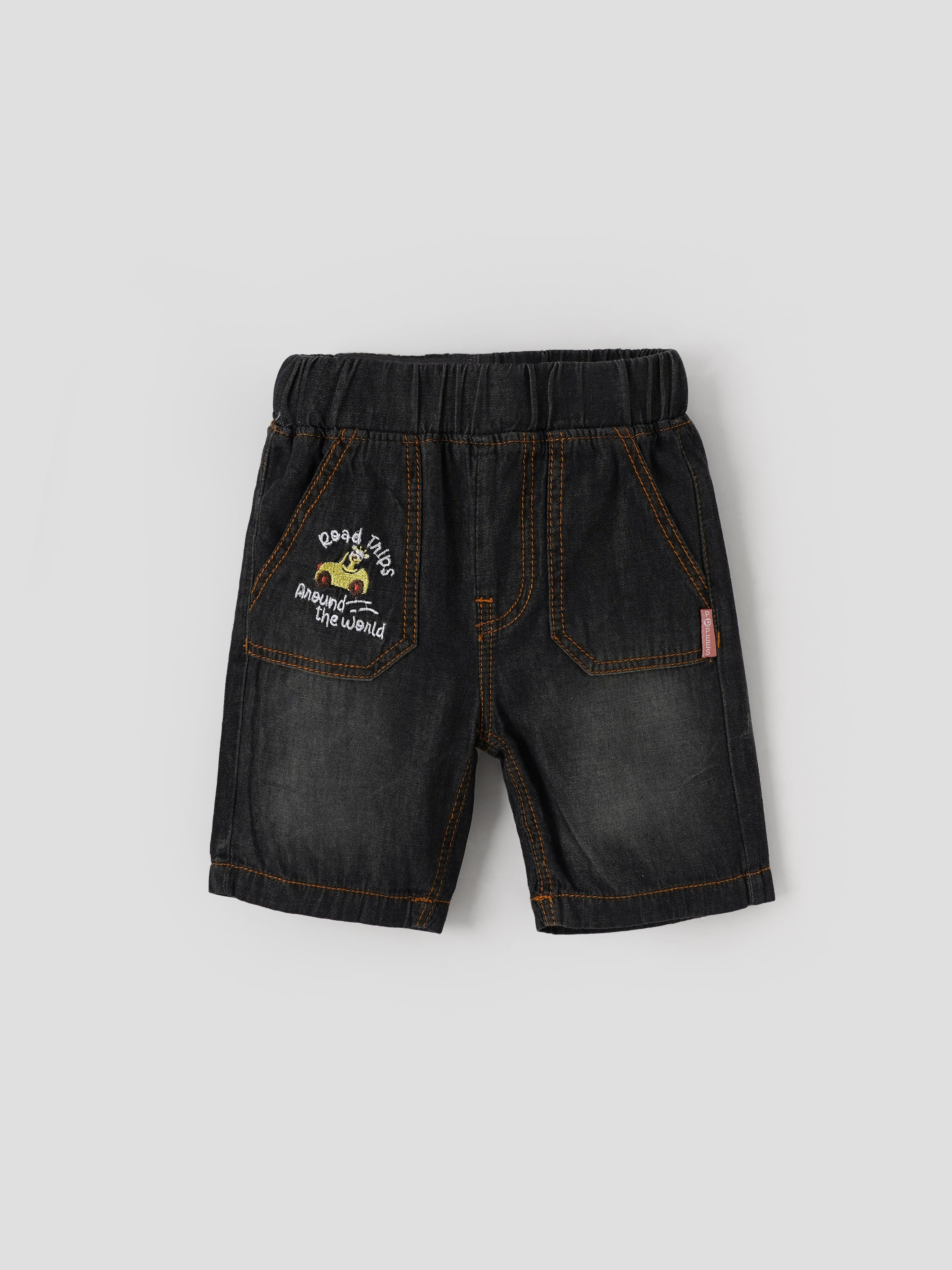 Popees Stylish Comfortable Everyday Wear with Embroidery Black Shorts(3-36 Months)for Baby Boys