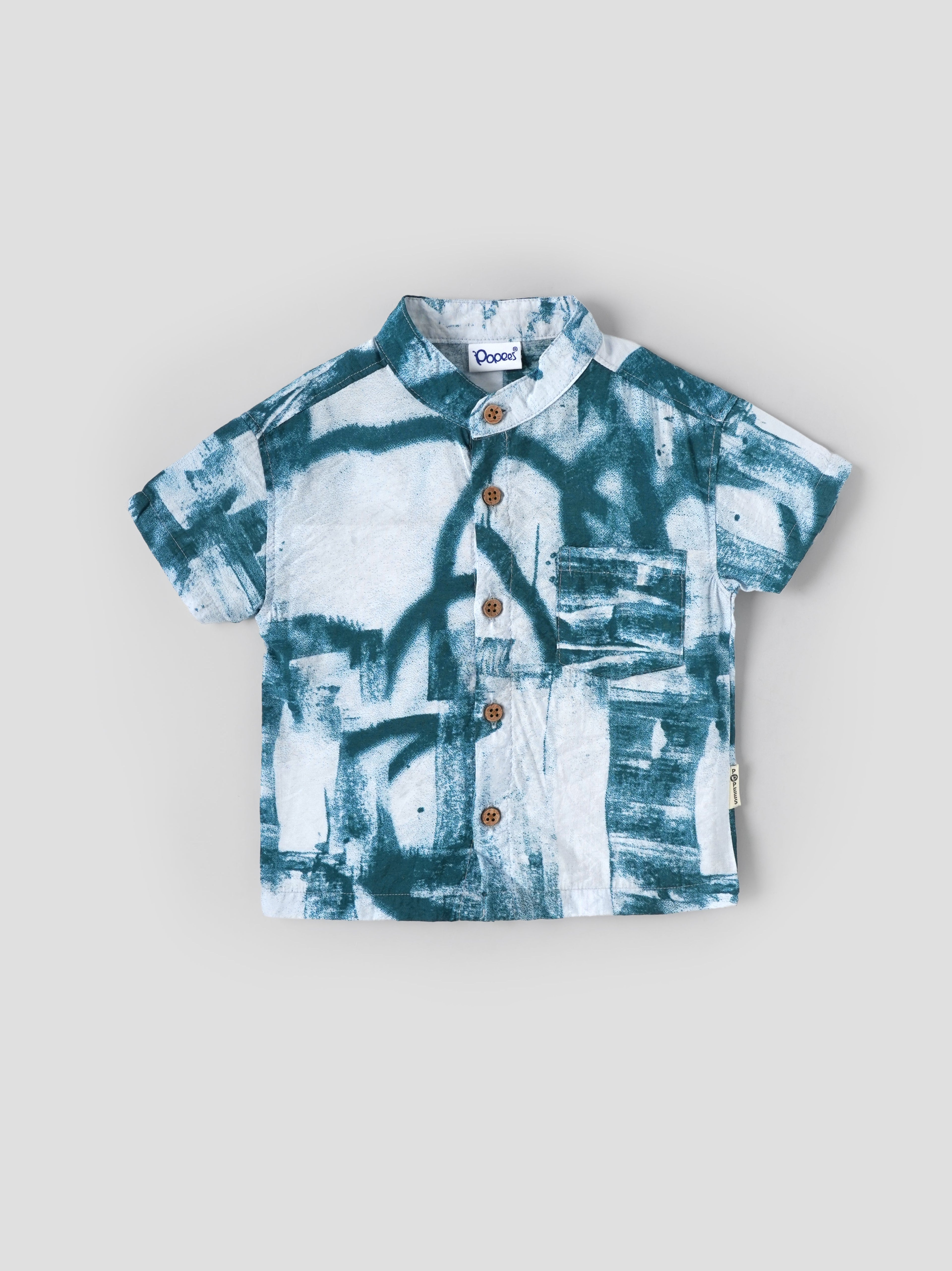 Popees Baby Boys Printed Cotton Half Sleeve Shirt with Mandarin Collar| 3M–36M