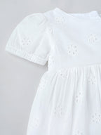Popees Baby Girls Short Sleeve Cotton Dress with Bow| White| 3-36 Months