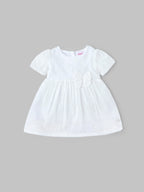 Popees Baby Girls Short Sleeve Cotton Dress with Bow| White| 3-36 Months