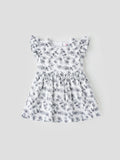 Popees Baby Girls Flutter Sleeve Cotton Dress| White & Grey| 3-36 Months