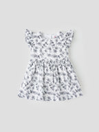 Popees Baby Girls Flutter Sleeve Cotton Dress| White & Grey| 3-36 Months