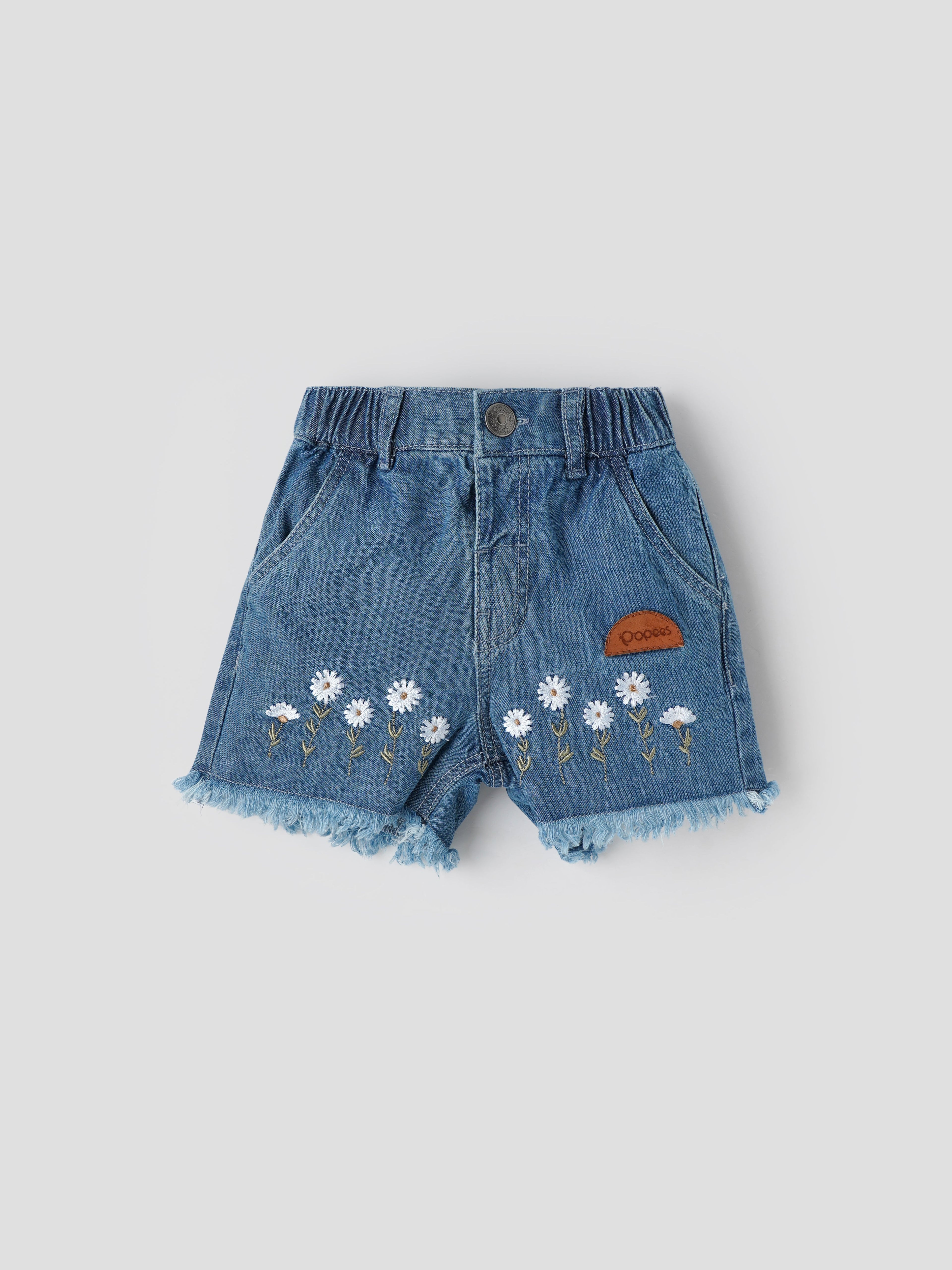 Popees Stylish Floral Embroidered Denim Shorts (3-36 Months) for Girls