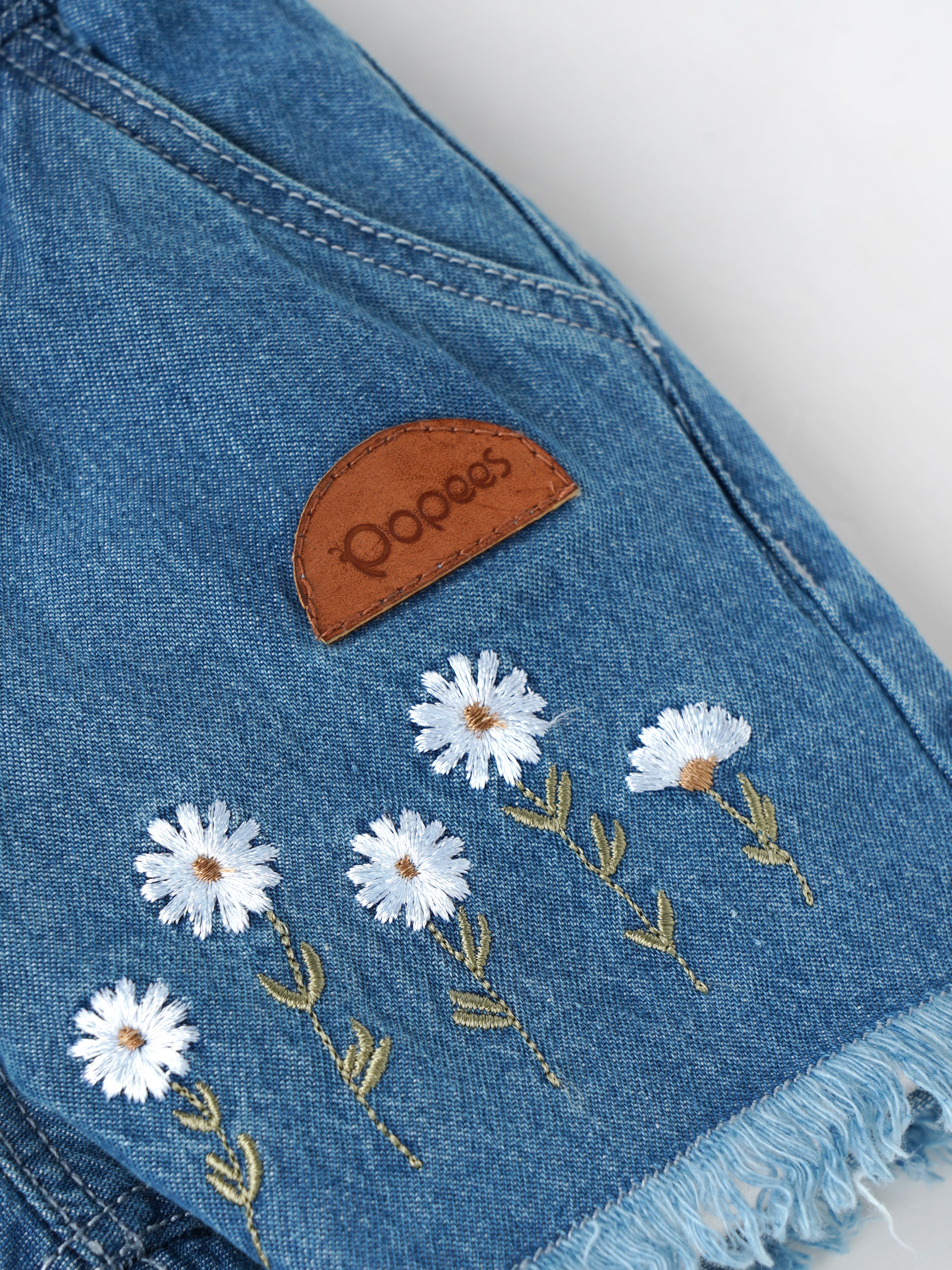 Popees Stylish Floral Embroidered Denim Shorts (3-36 Months) for Girls