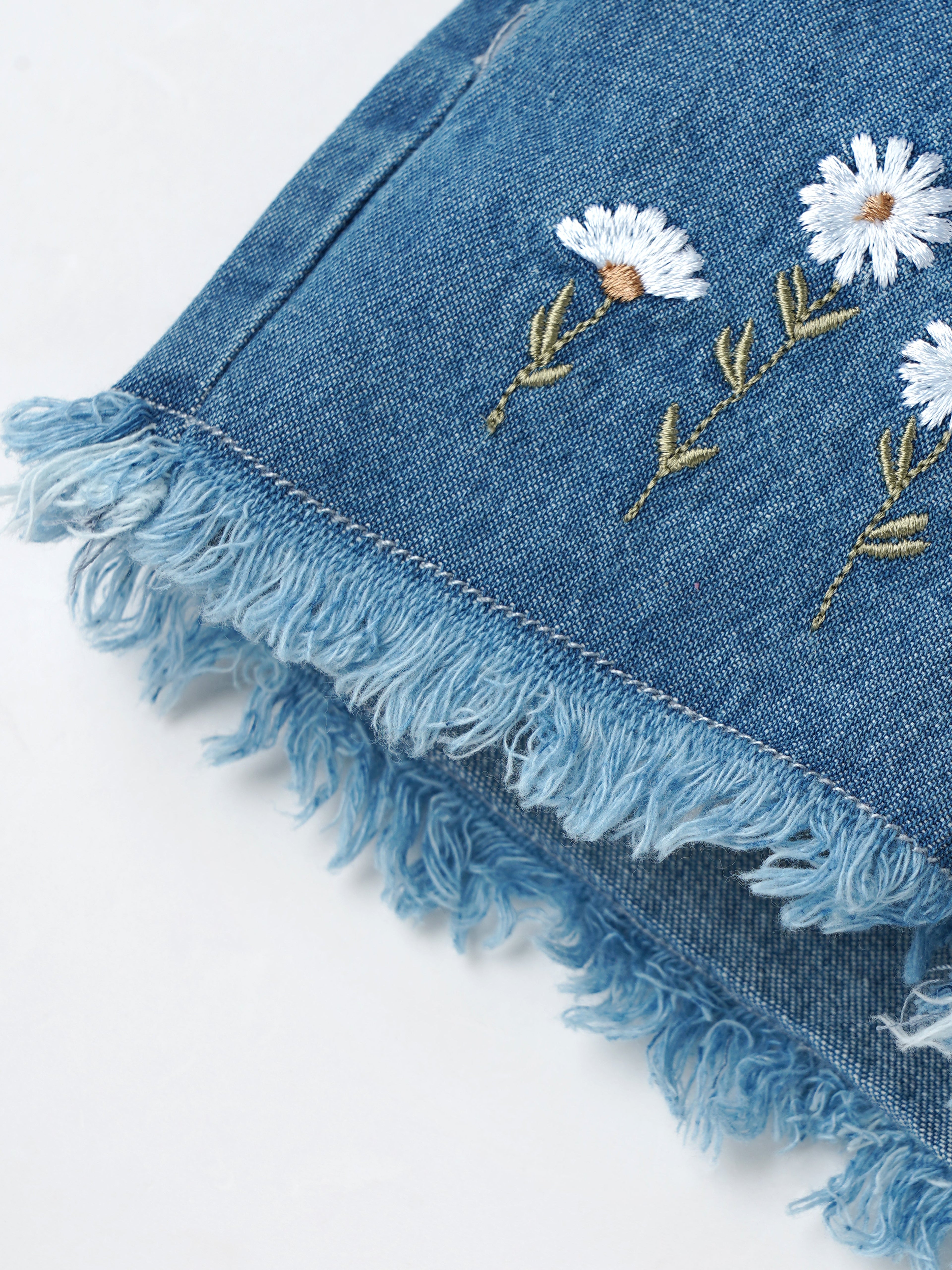 Popees Stylish Floral Embroidered Denim Shorts (3-36 Months) for Girls