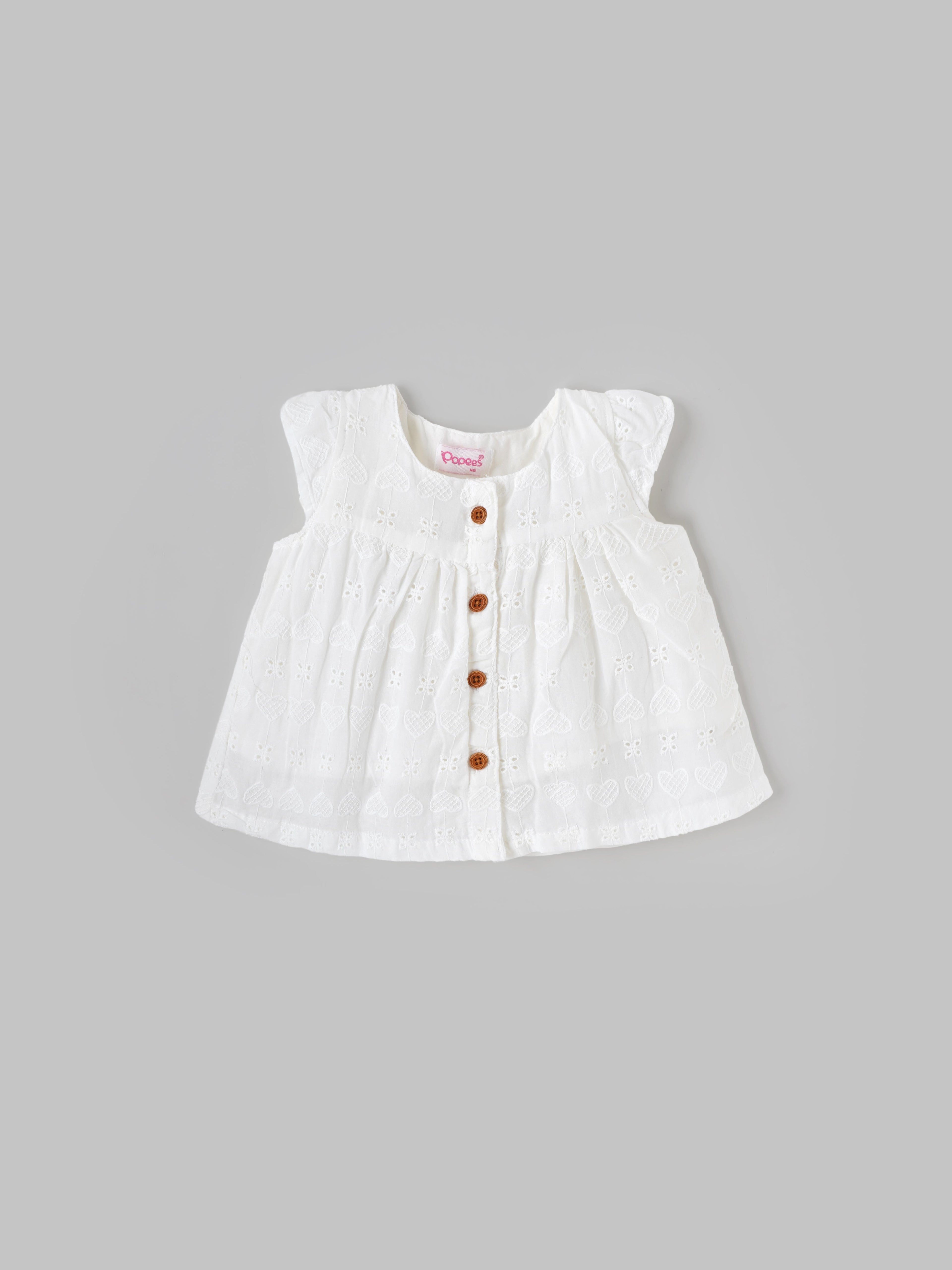 Popees Baby Girls Sleeveless Cotton Top| White| Newborn to 9 Months