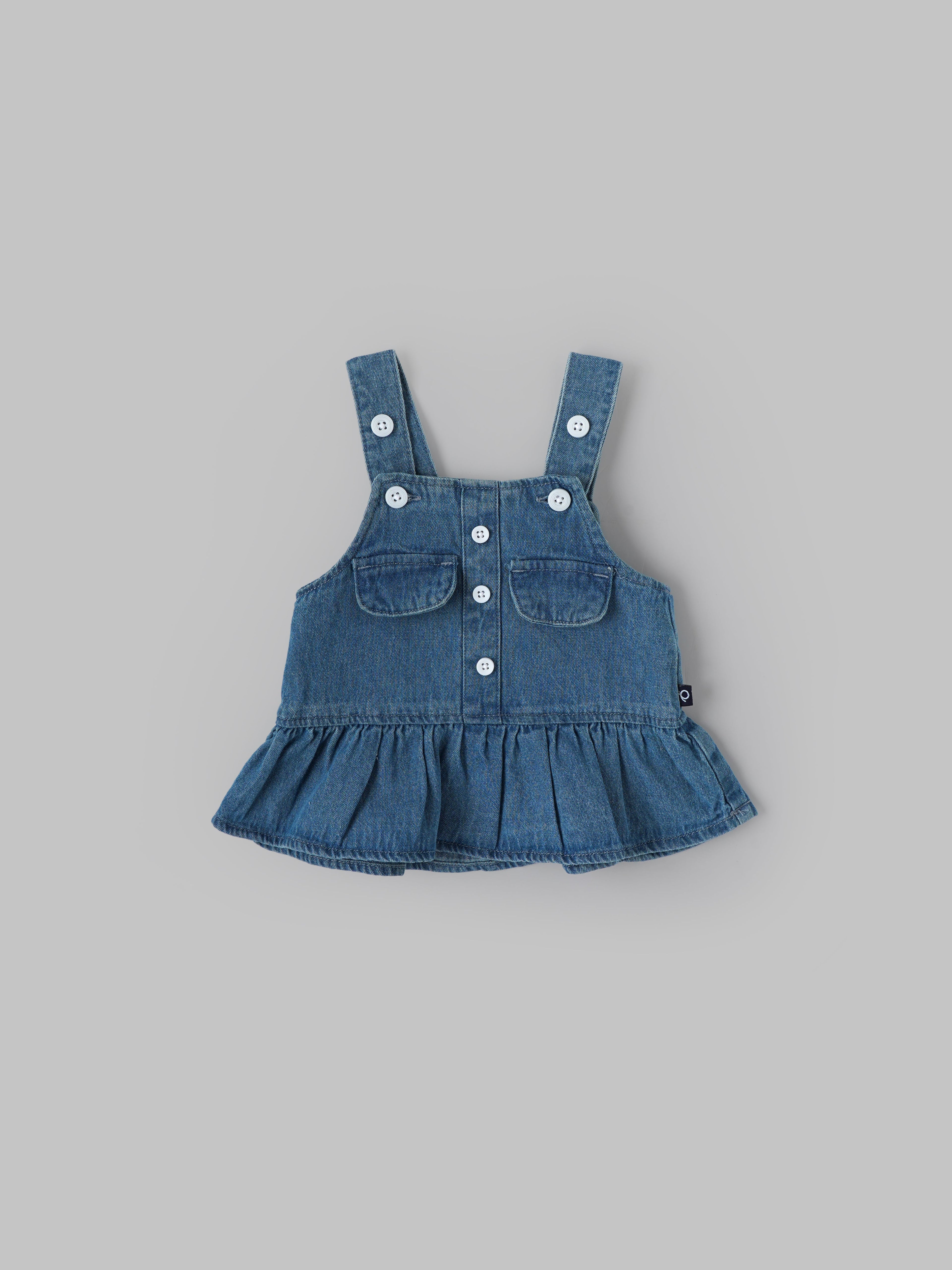 Popees Baby Girls Denim Pinny Set with Cotton Top| Blue| Newborn To 9 Months