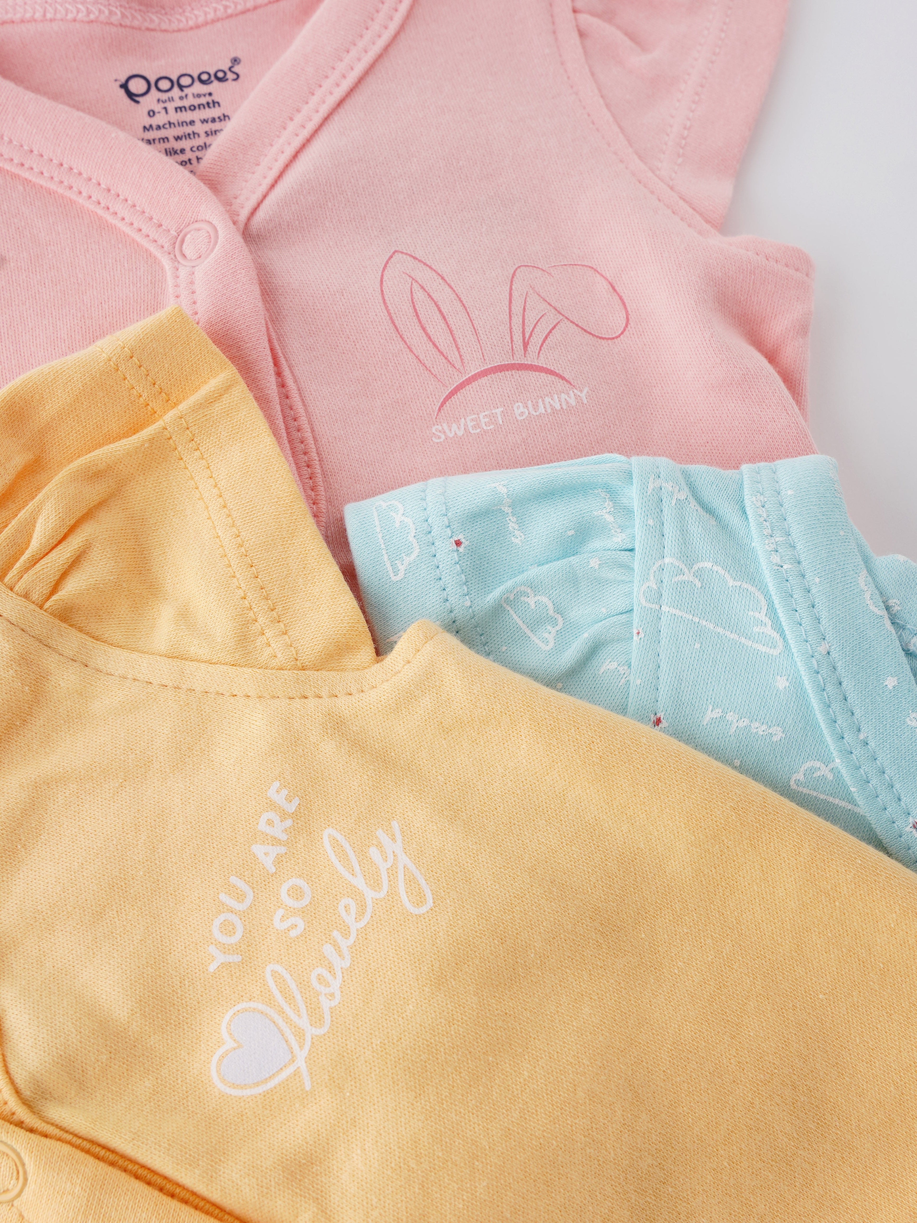 Popees Newborn Jhabla (0–9 Months) Skin-Friendly & Comfortable Tops – Pack of 3