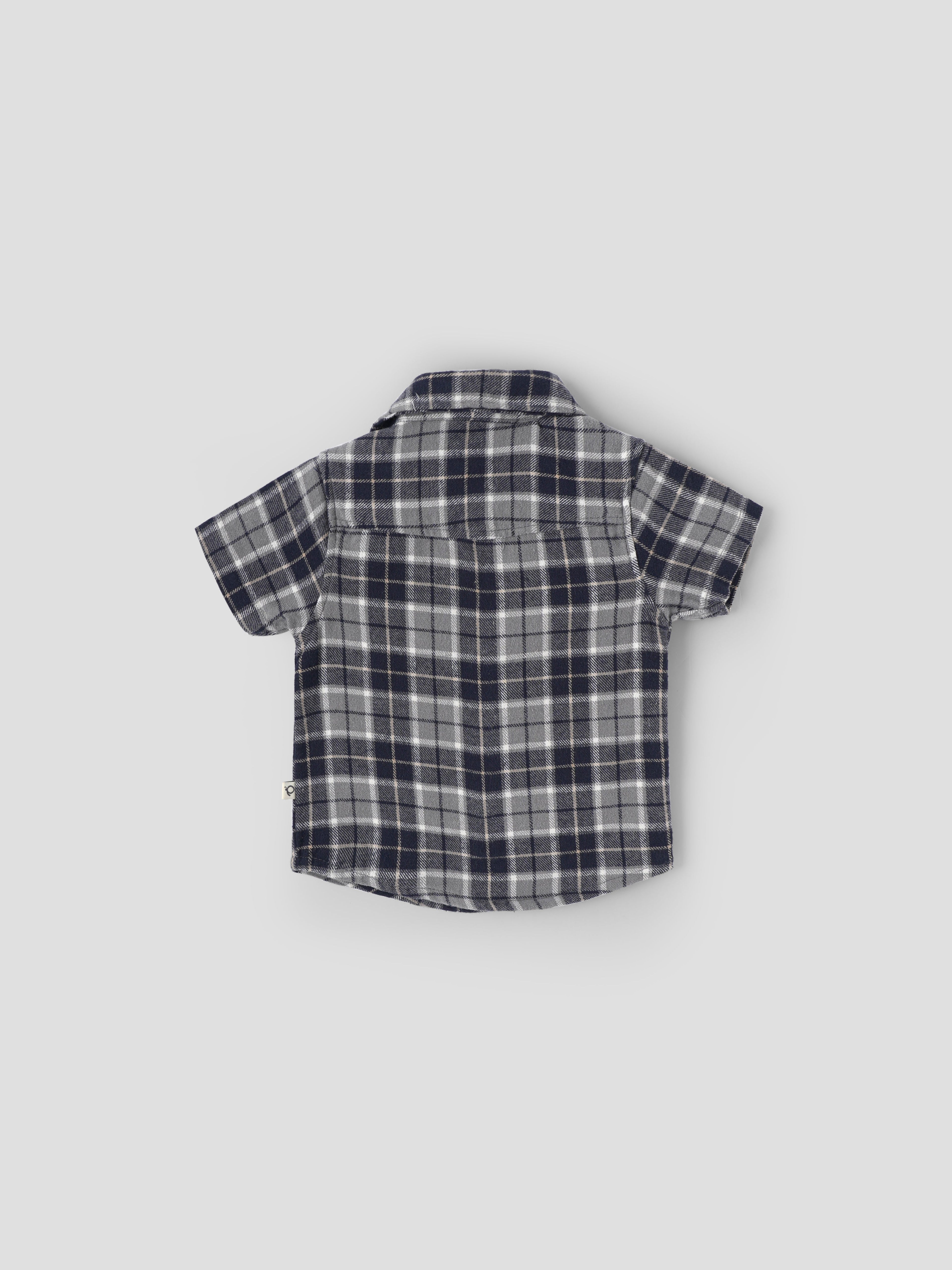 Popees Baby Boys Short Sleeve Cotton Shirt| Grey & Navy| 3-24 Months
