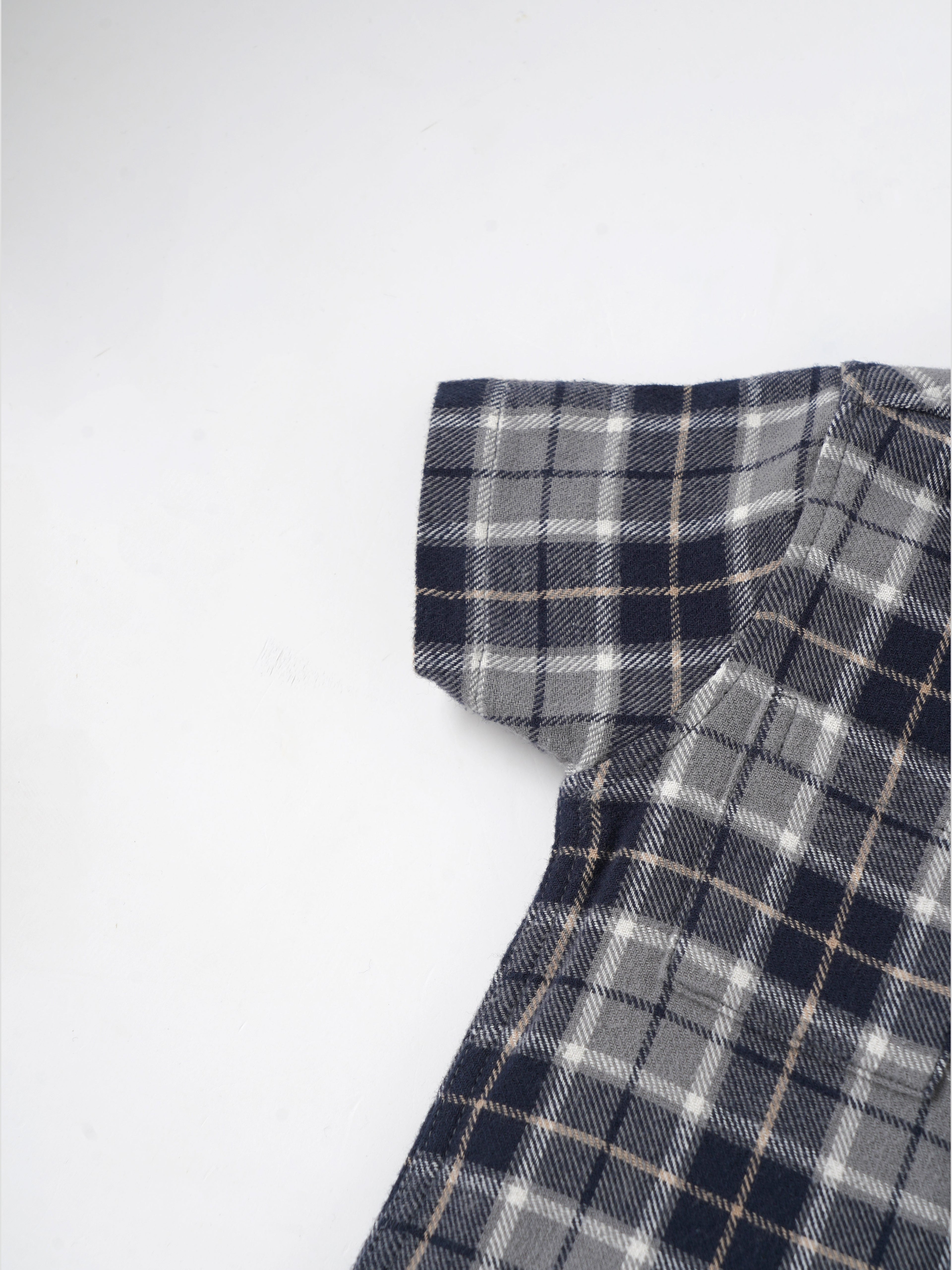 Popees Baby Boys Short Sleeve Cotton Shirt| Grey & Navy| 3-24 Months