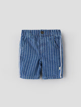 Popees Baby Boys Striped Denim Shorts | Soft Cotton Elastic Waist | 3M to 36M