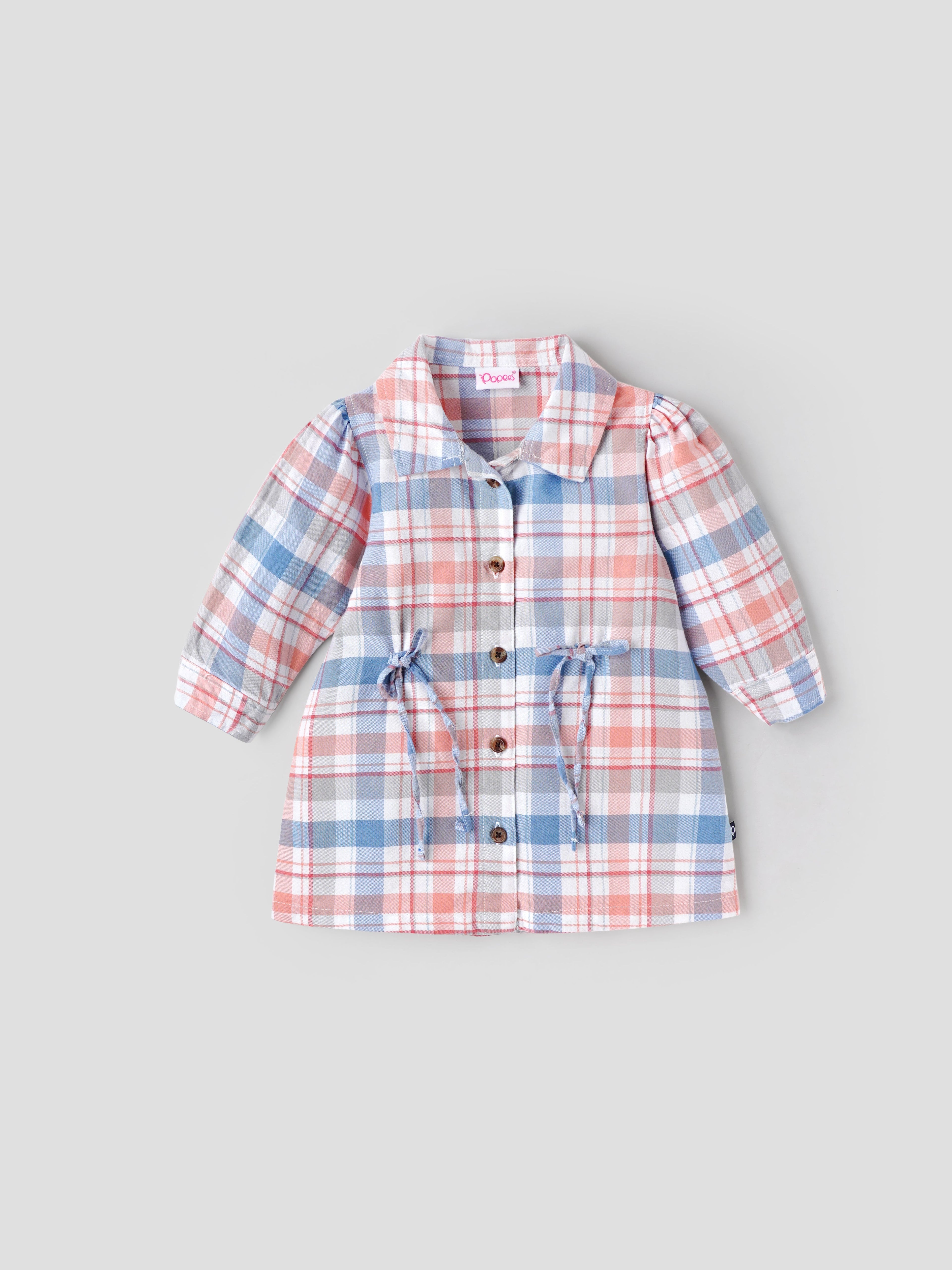 Popees Stylish & Comfy Long-Sleeve Shirt Dress in Soft Cotton Flannel(3-36 Months)for Baby Girls