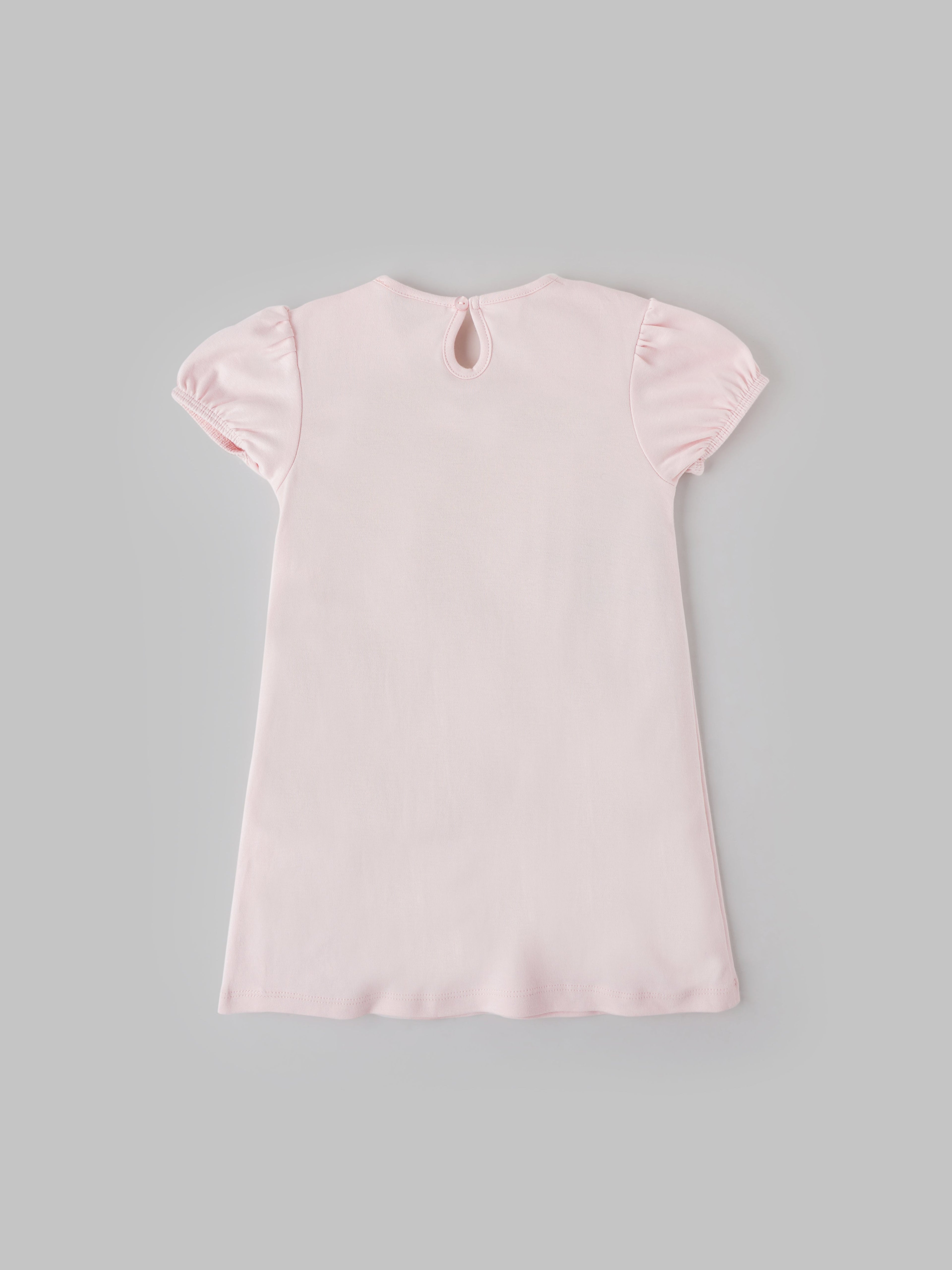 Popees Soft Pink Dress Floral Embroidered Collar, Puff Sleeves, Pure Cotton (3–36 Months) for Baby Girls