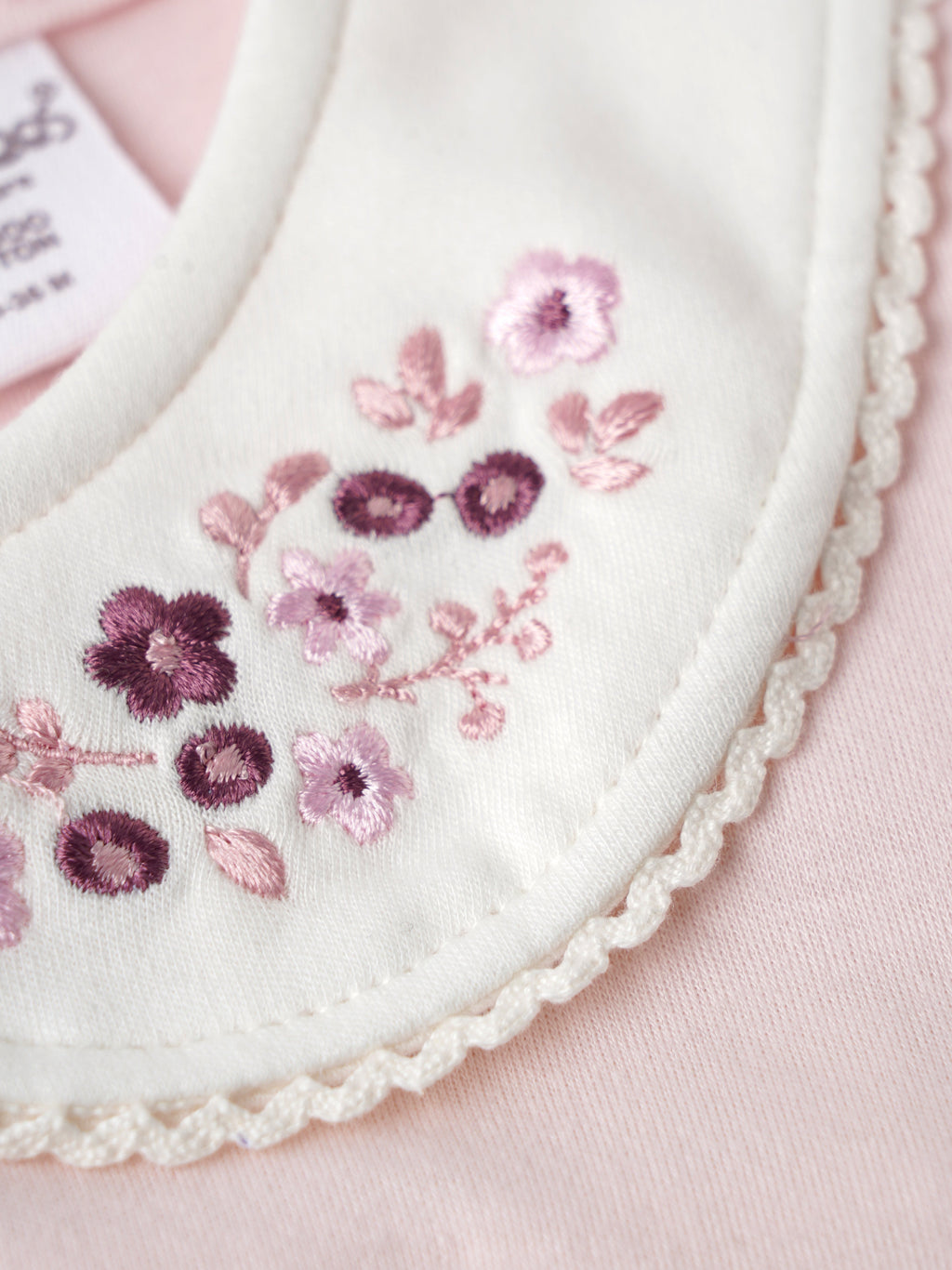 Popees Soft Pink Dress Floral Embroidered Collar, Puff Sleeves, Pure Cotton (3–36 Months) for Baby Girls