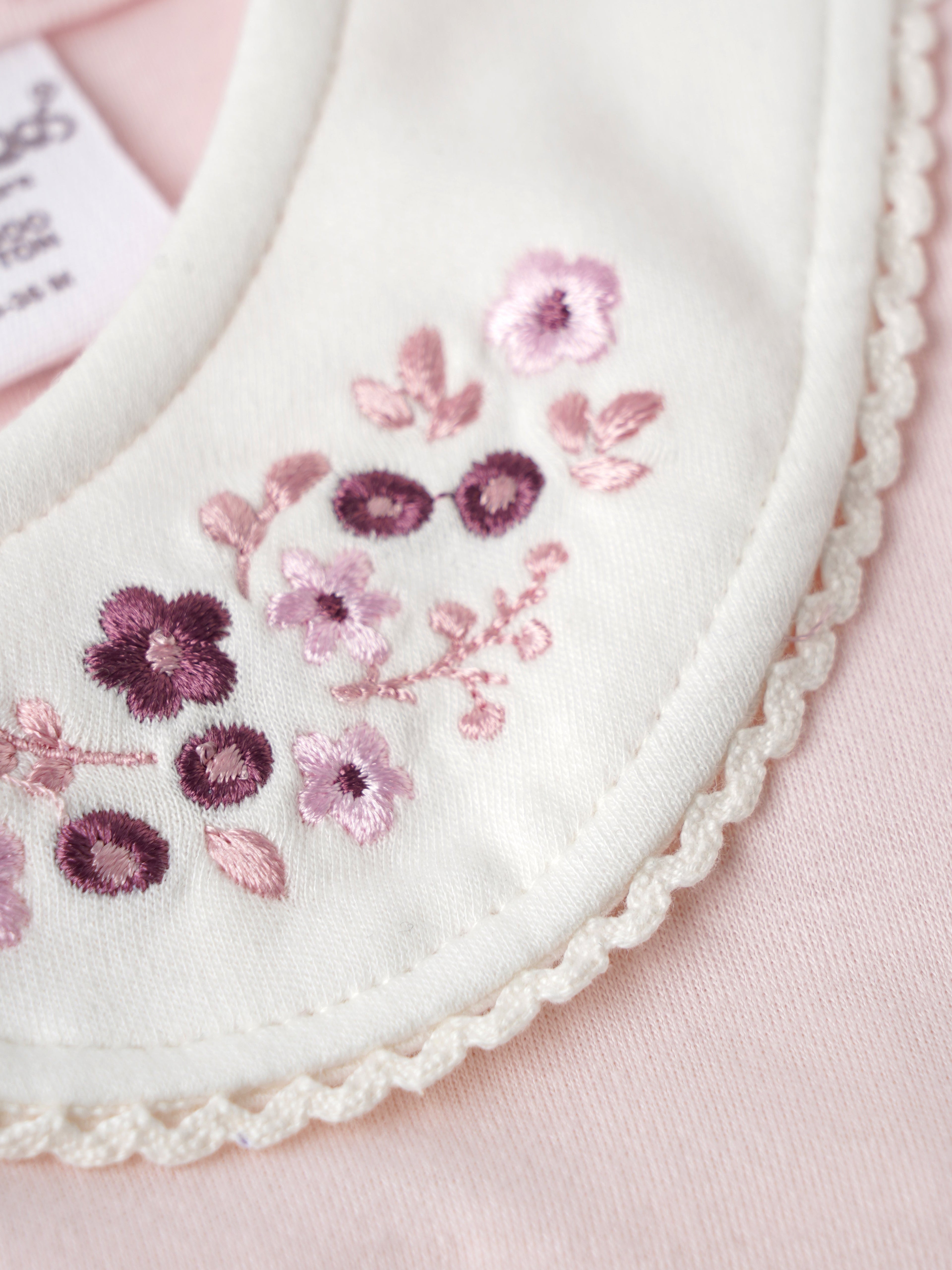 Popees Soft Pink Dress Floral Embroidered Collar, Puff Sleeves, Pure Cotton (3–36 Months) for Baby Girls