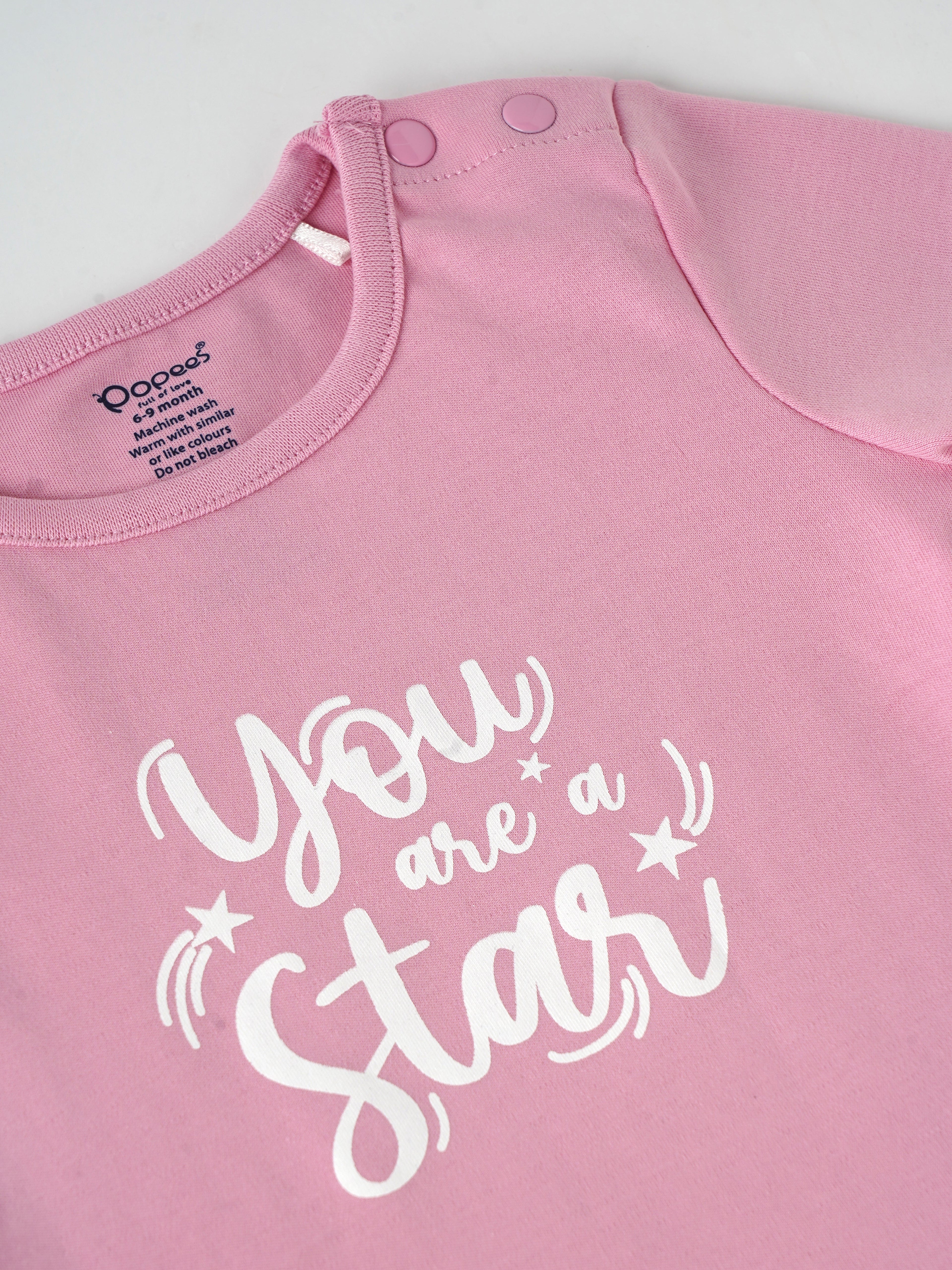 Popees Half Sleeve Shoulder Open (3–36 Months) Chest Printed Top for Baby Girls