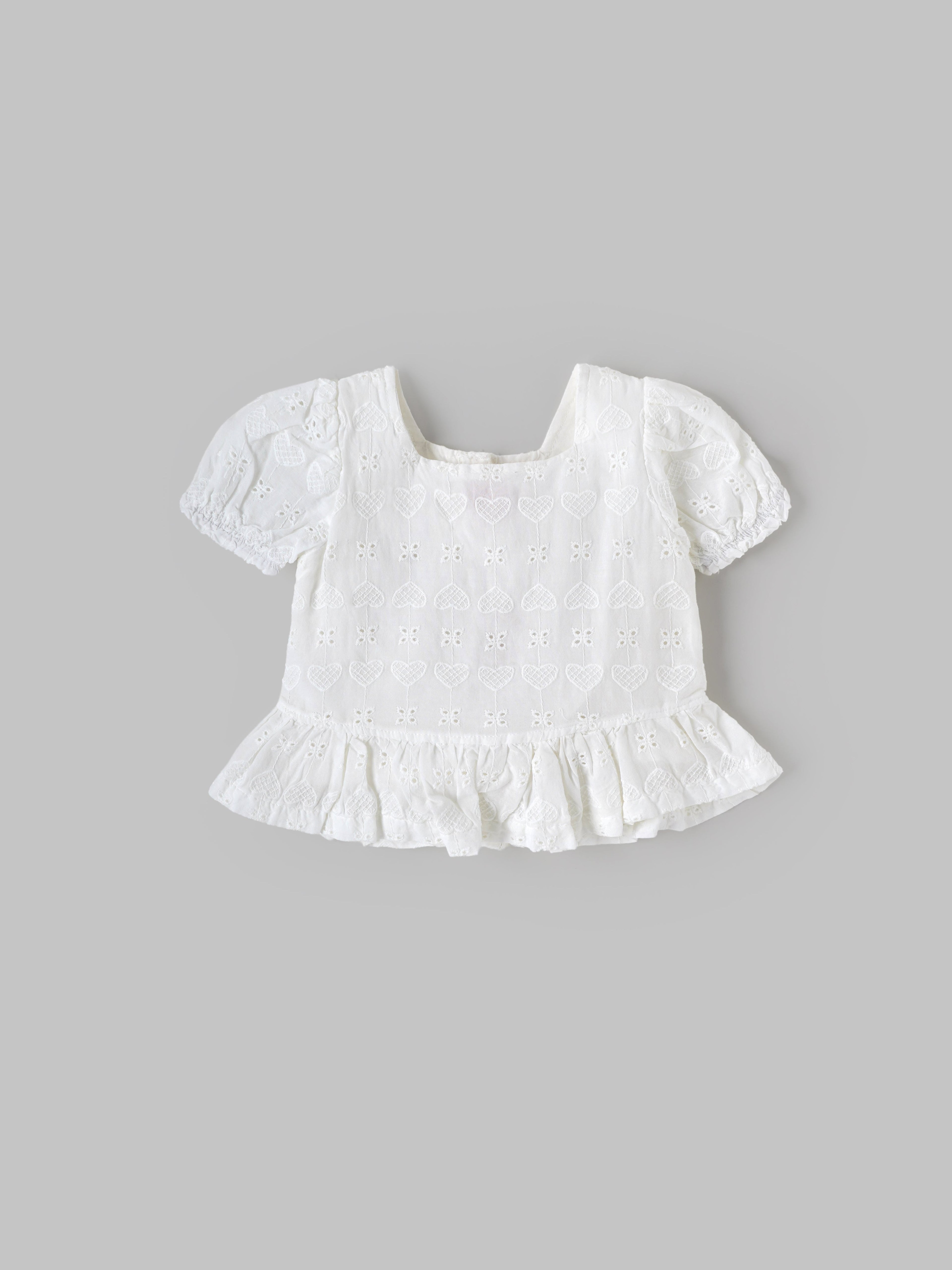 Popees Baby Girls  Embroidered Cotton Top| White| 3-36 Months