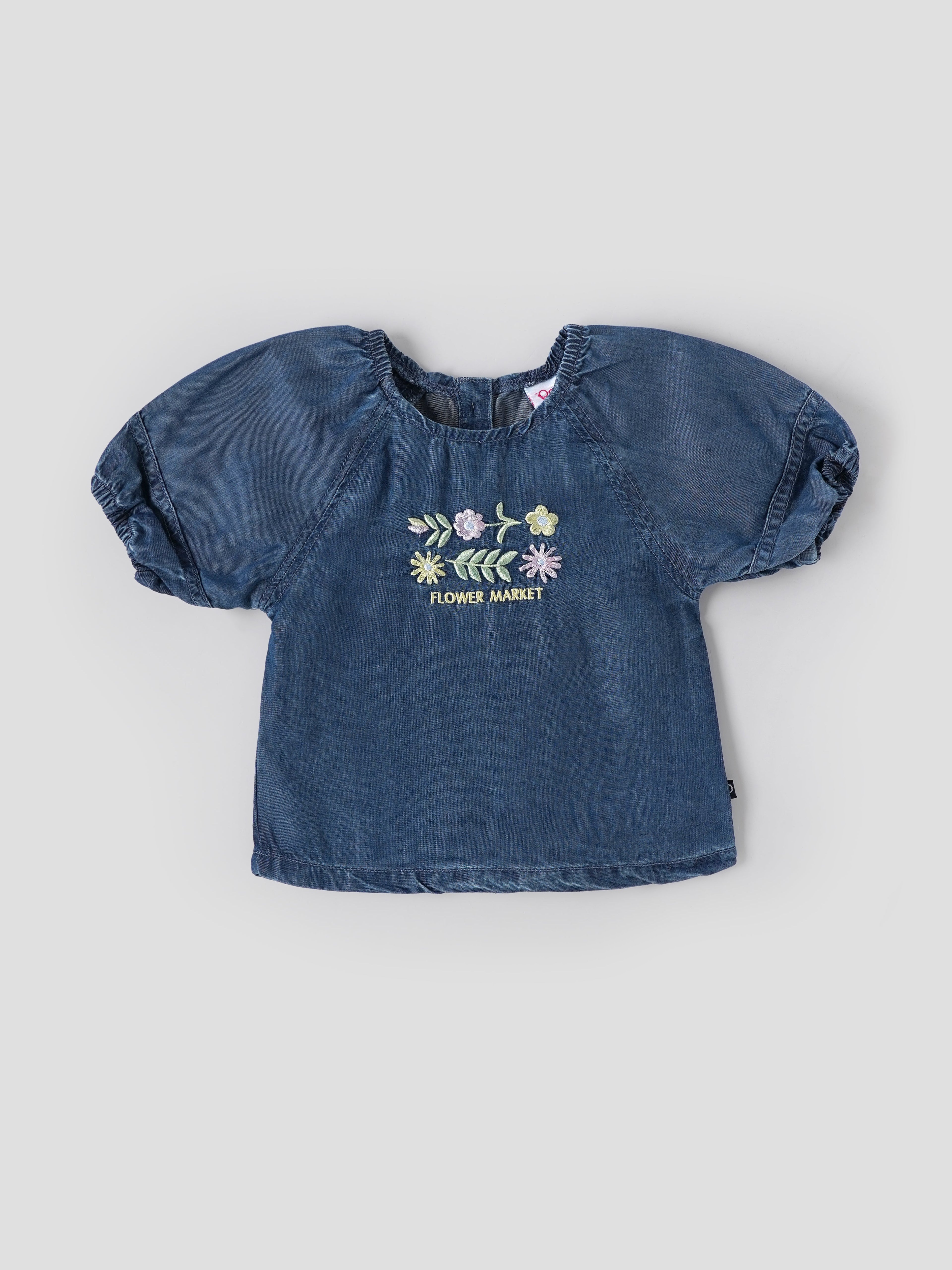 Popees Floral Embroidered Denim Top (3–36 Months)for Girls