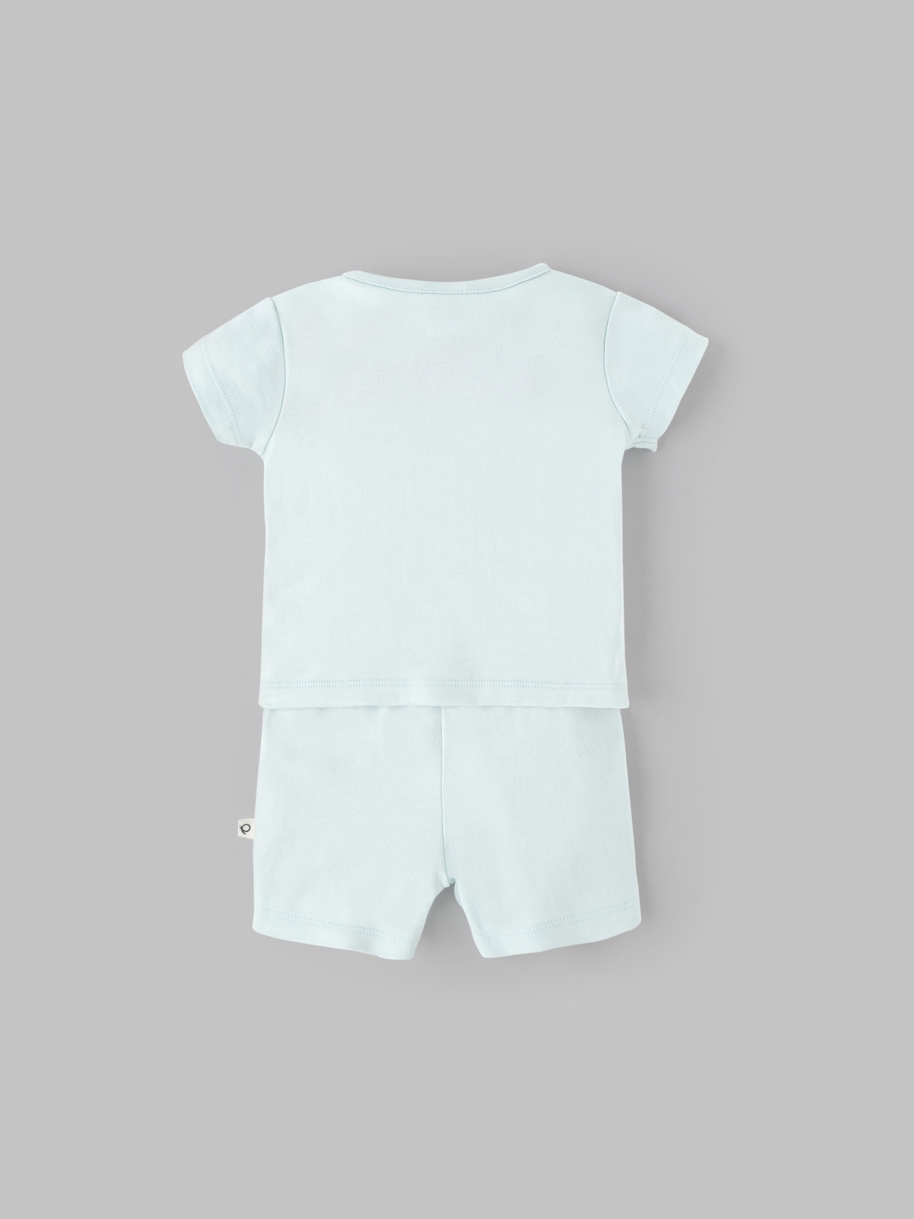 Popees Boys Half-Sleeve Front Open Co-ord Set (0-9 Months) Made of Organic Bamboo Cotton Fabric