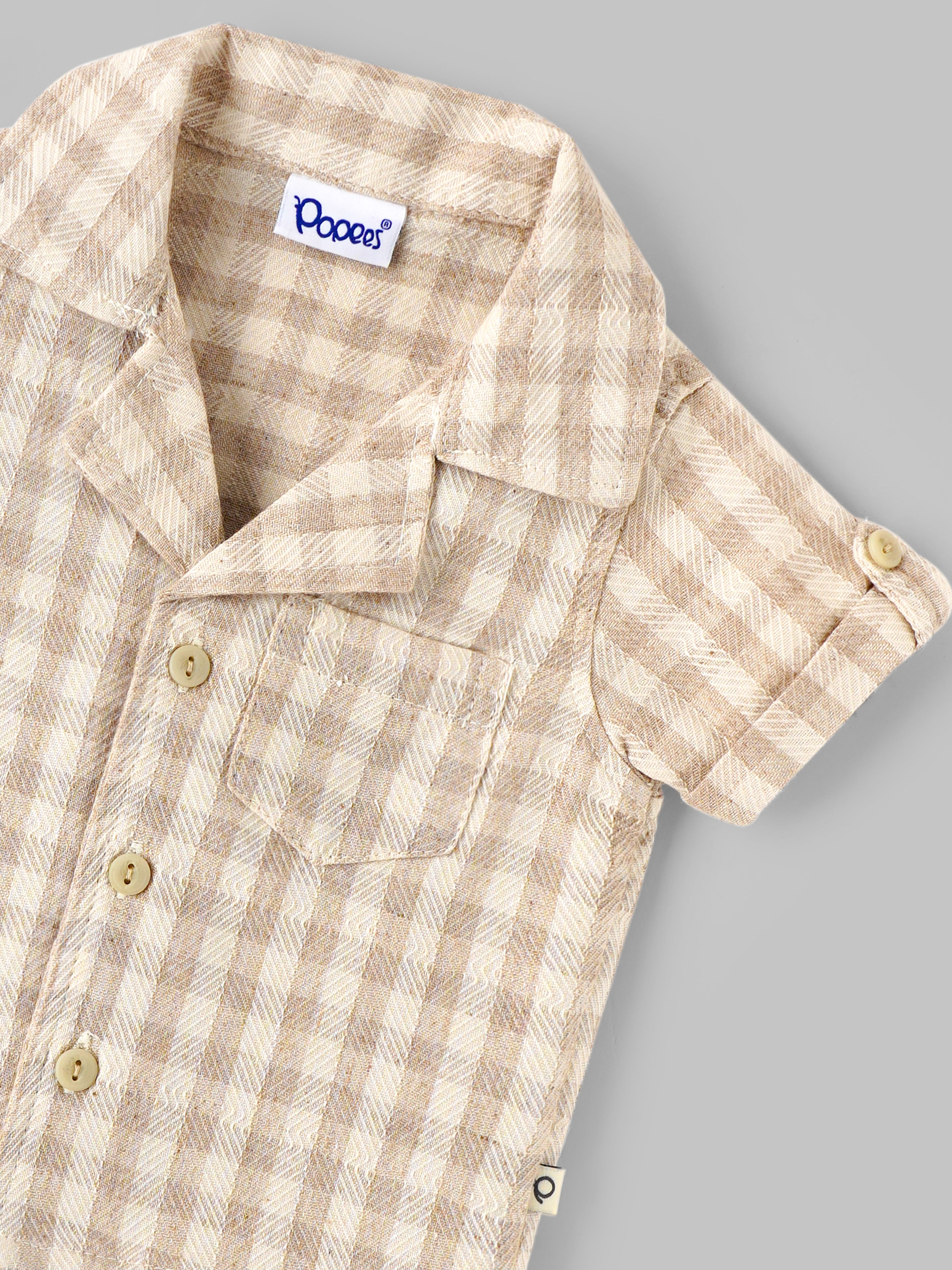 Popees Baby Boys Cotton Check Shirt & Shorts Set| Beige| Newborn To 9 Months