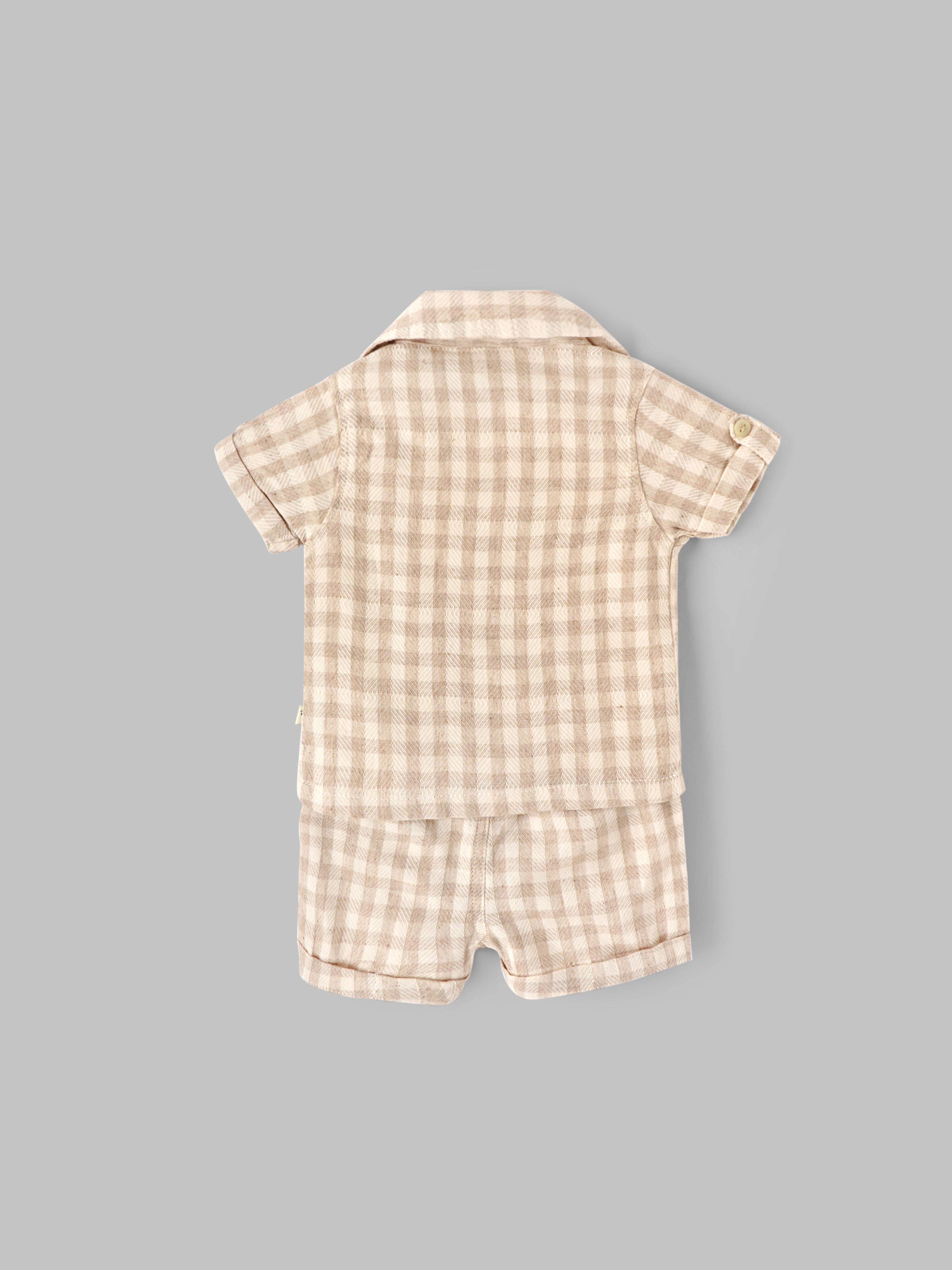 Popees Baby Boys Cotton Check Shirt & Shorts Set| Beige| Newborn To 9 Months