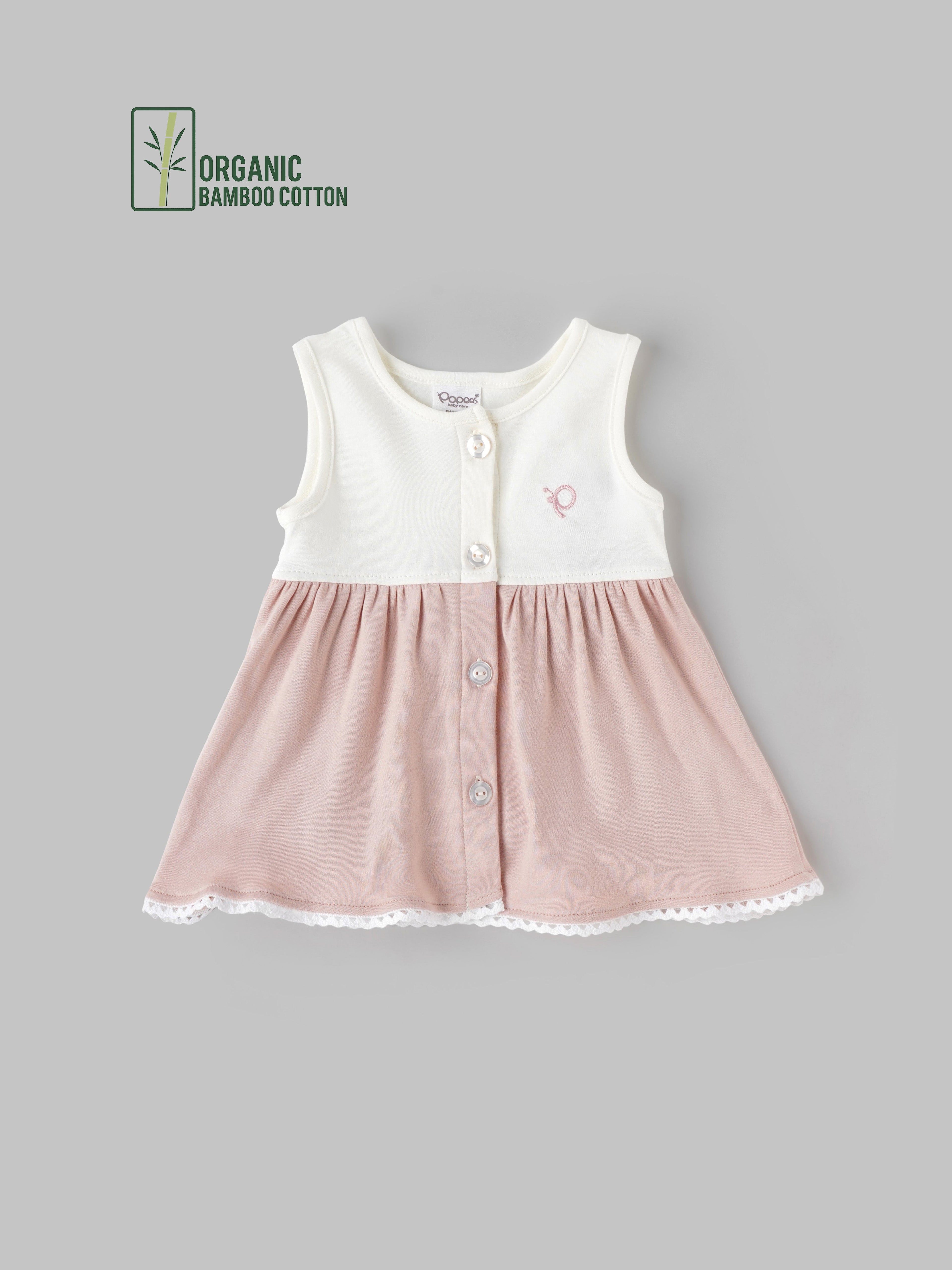 Popees Girls Sleeveless Front Open Dress (0-9 Months) Made of Organic Bamboo Cotton Fabric