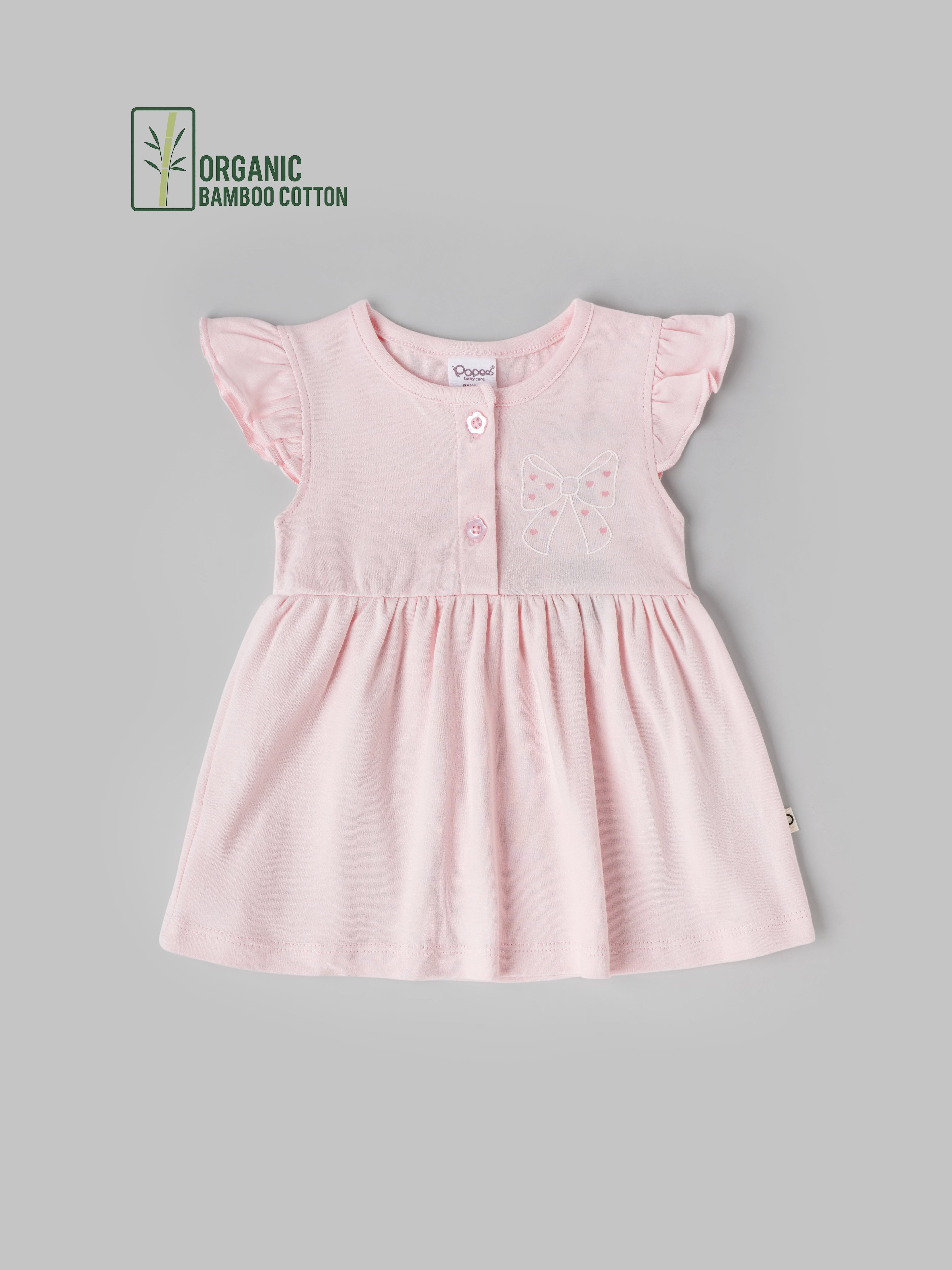 Popees Girls Short-Sleeve Front Open Dress (0-9 Months) Made of Organic Bamboo Cotton Fabric