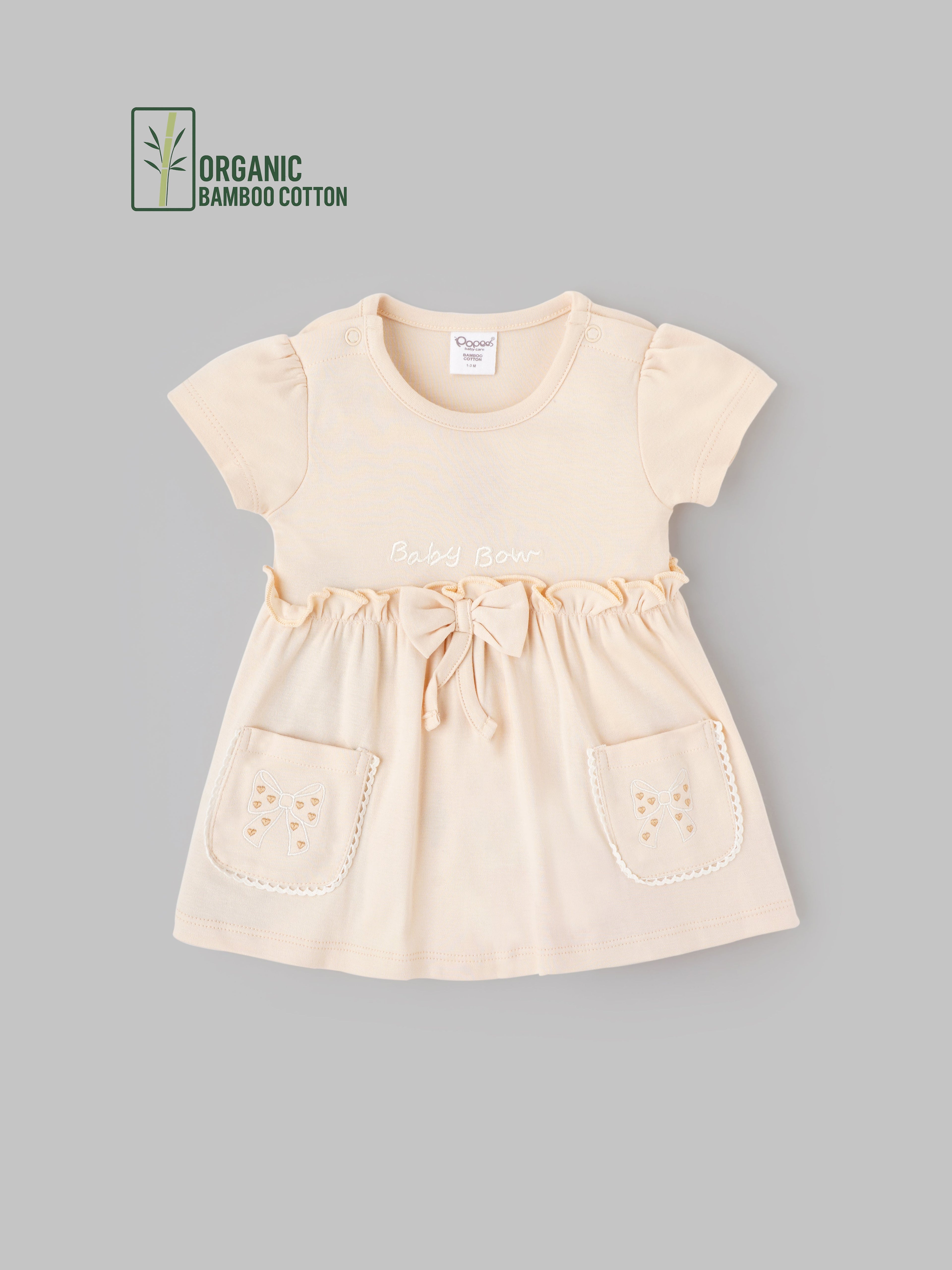 Popees Girls Short-Sleeve Shoulder Open Dress (0-9 Months) Made of Organic Bamboo Cotton Fabric