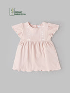 Popees Short-Sleeve Back Open Dress Made of Organic Bamboo Cotton Fabric (0-9 Months) for Baby Girls