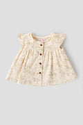 Popees Newborn Baby Girl Cotton Dress| Leaf Print Ruffle Sleeve| NewBorn to 9 Months