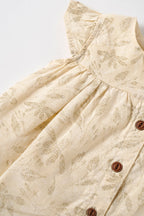 Popees Newborn Baby Girl Cotton Dress| Leaf Print Ruffle Sleeve| NewBorn to 9 Months
