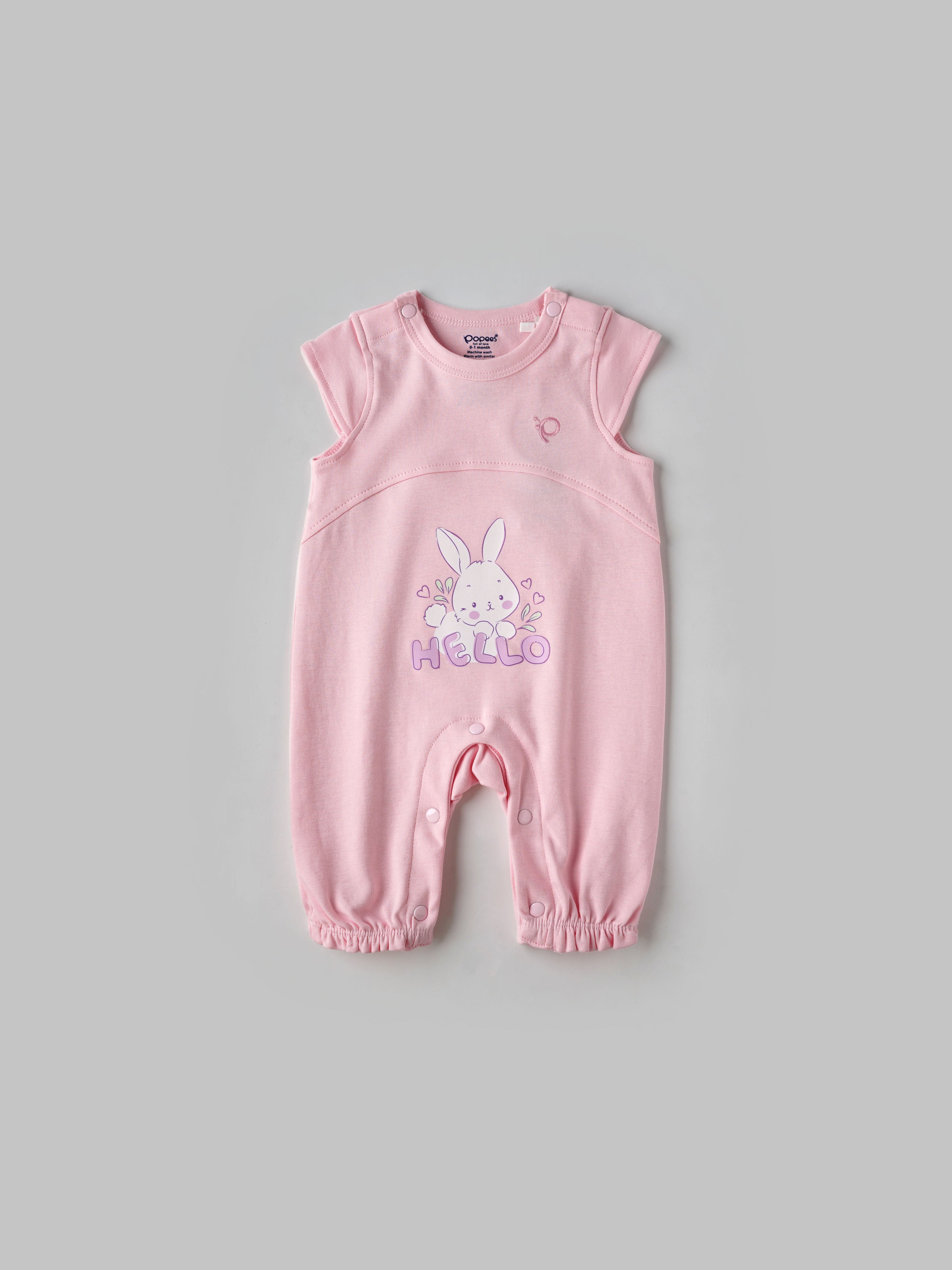 Popees Bunny Printed Short Sleeve Romper for (0-6 Months) Newborn Girls