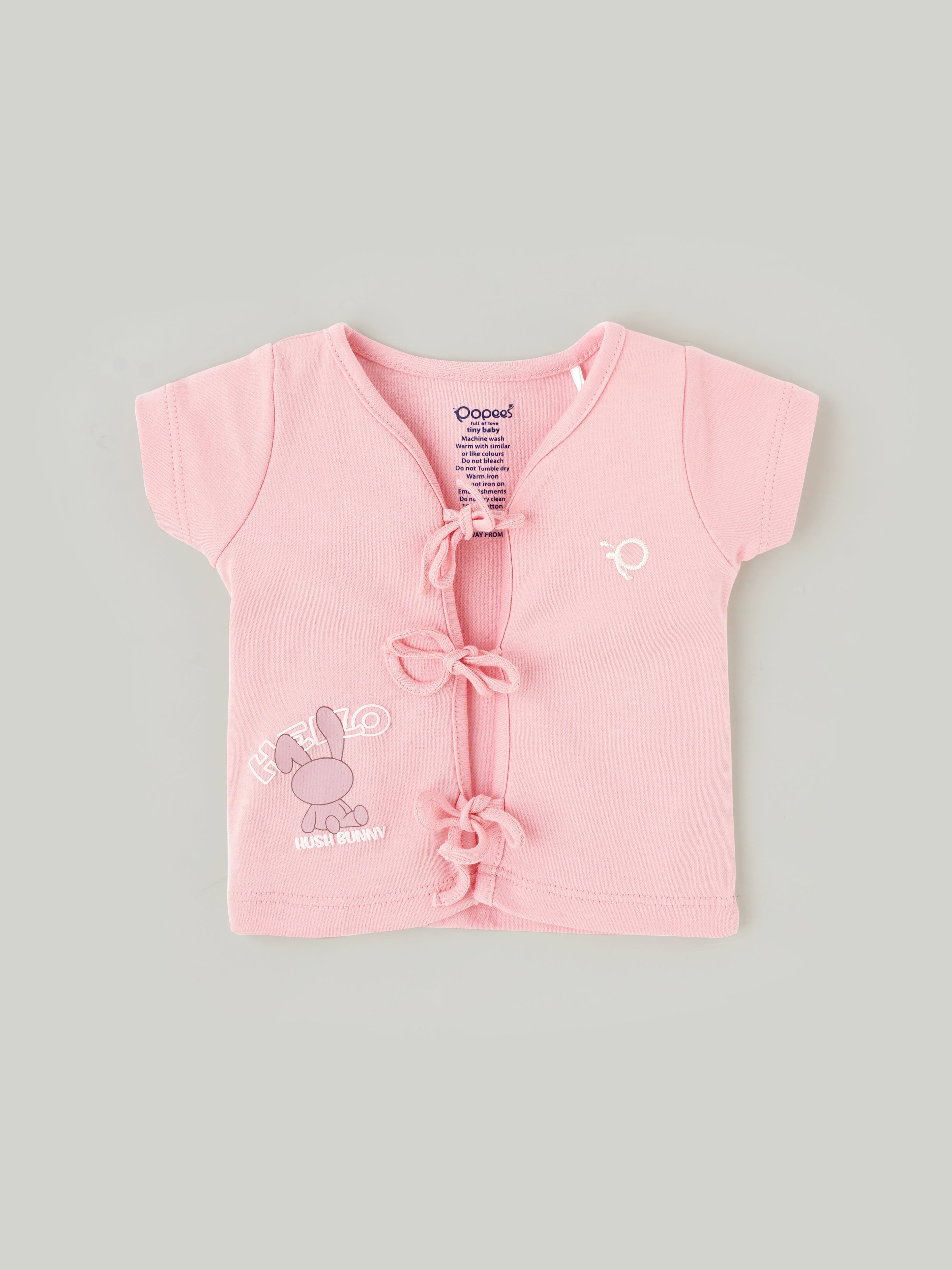 Popees Half Sleeve Printed Front Open Jhabla (0-6 Months) for Babies