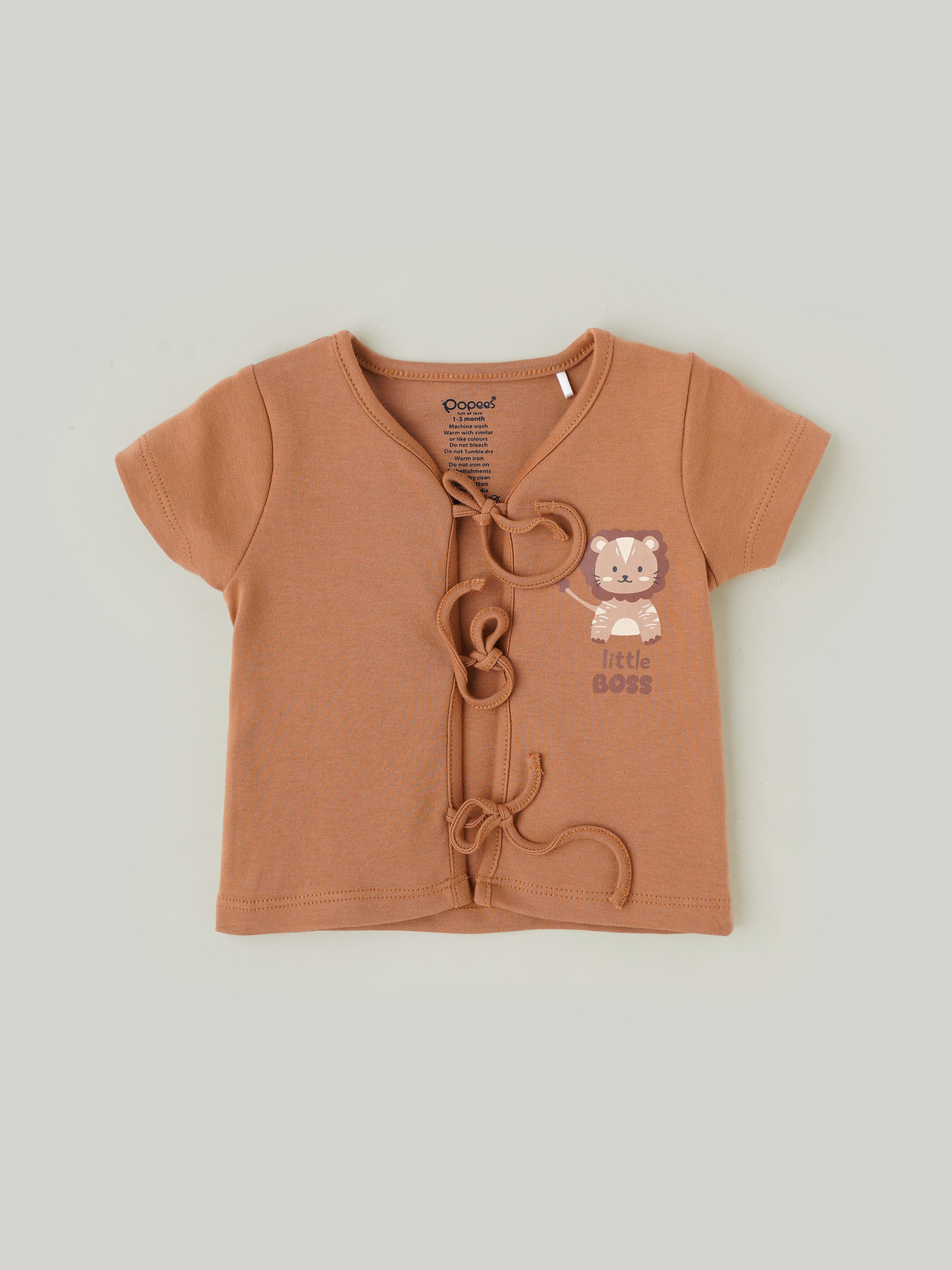 Popees Half Sleeve Printed Front Open Jhabla (0-3 Months) for Babies