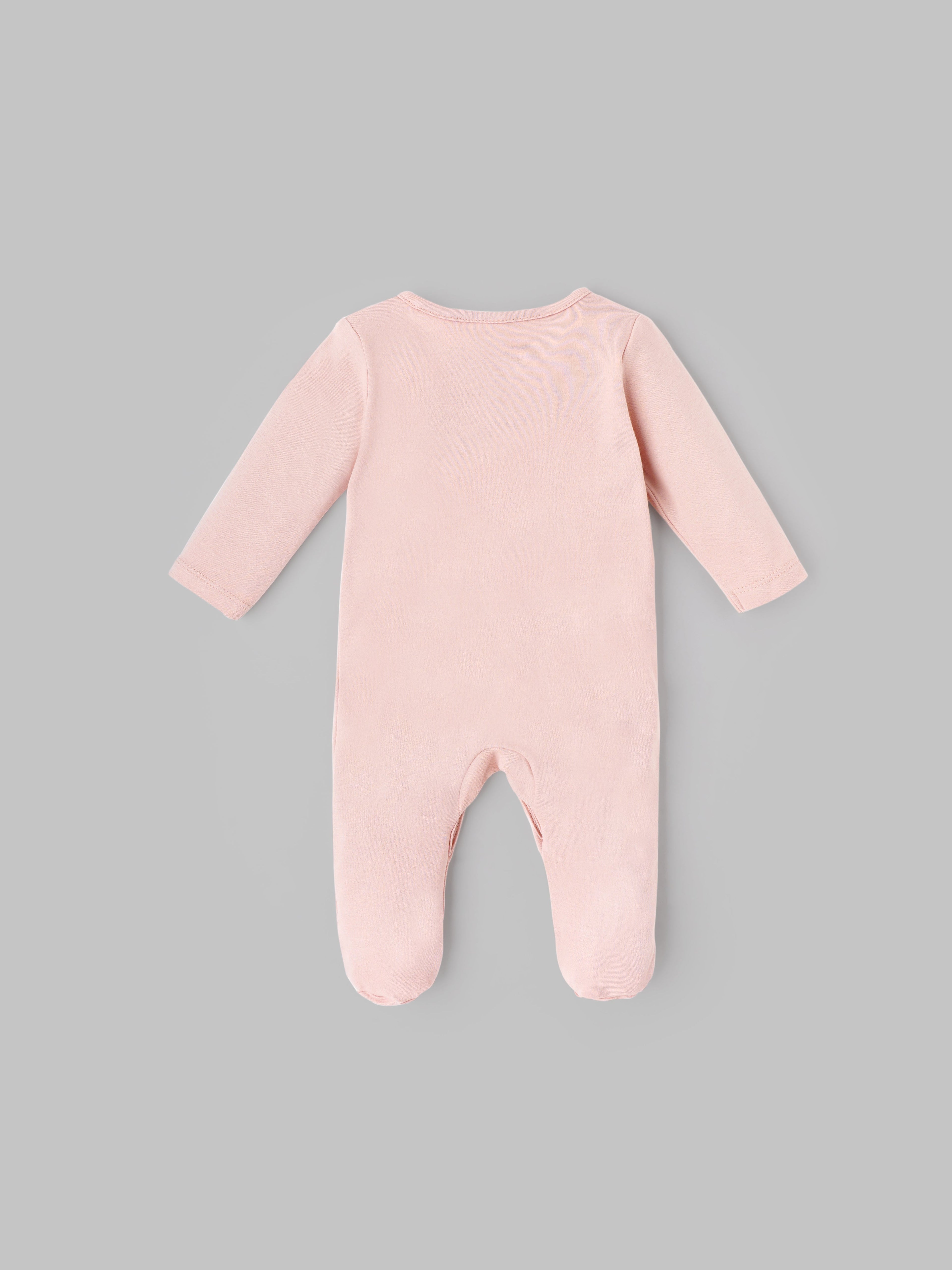Popees Embroidered Unisex Full-Sleeve Front Open Sleepsuit (0-6 Months) Made of Organic Bamboo Cotton Fabric