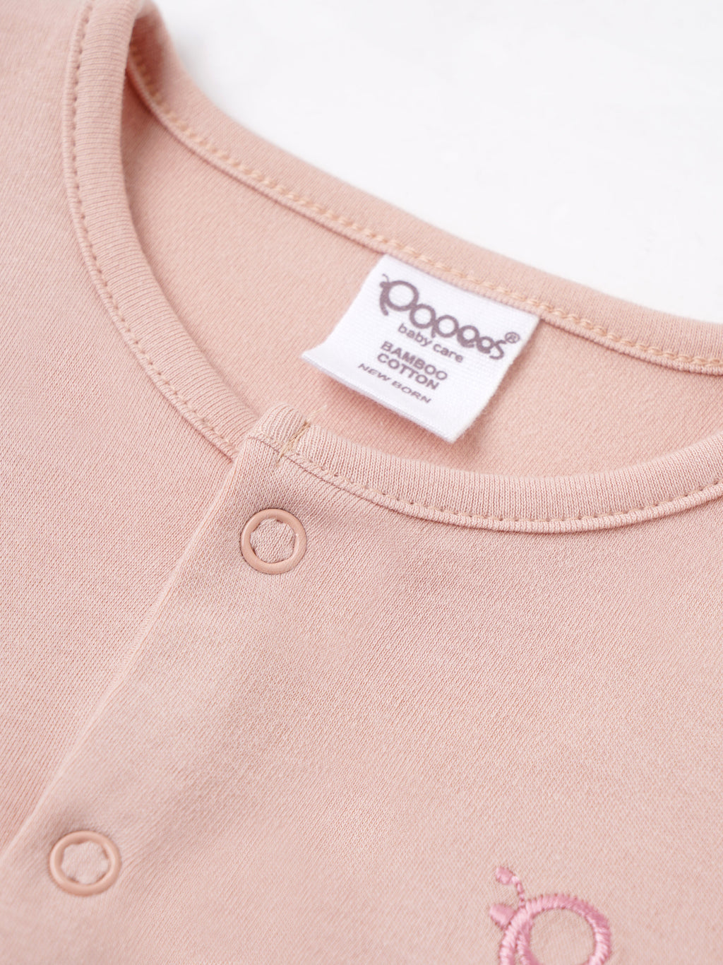 Popees Embroidered Unisex Full-Sleeve Front Open Sleepsuit (0-6 Months) Made of Organic Bamboo Cotton Fabric